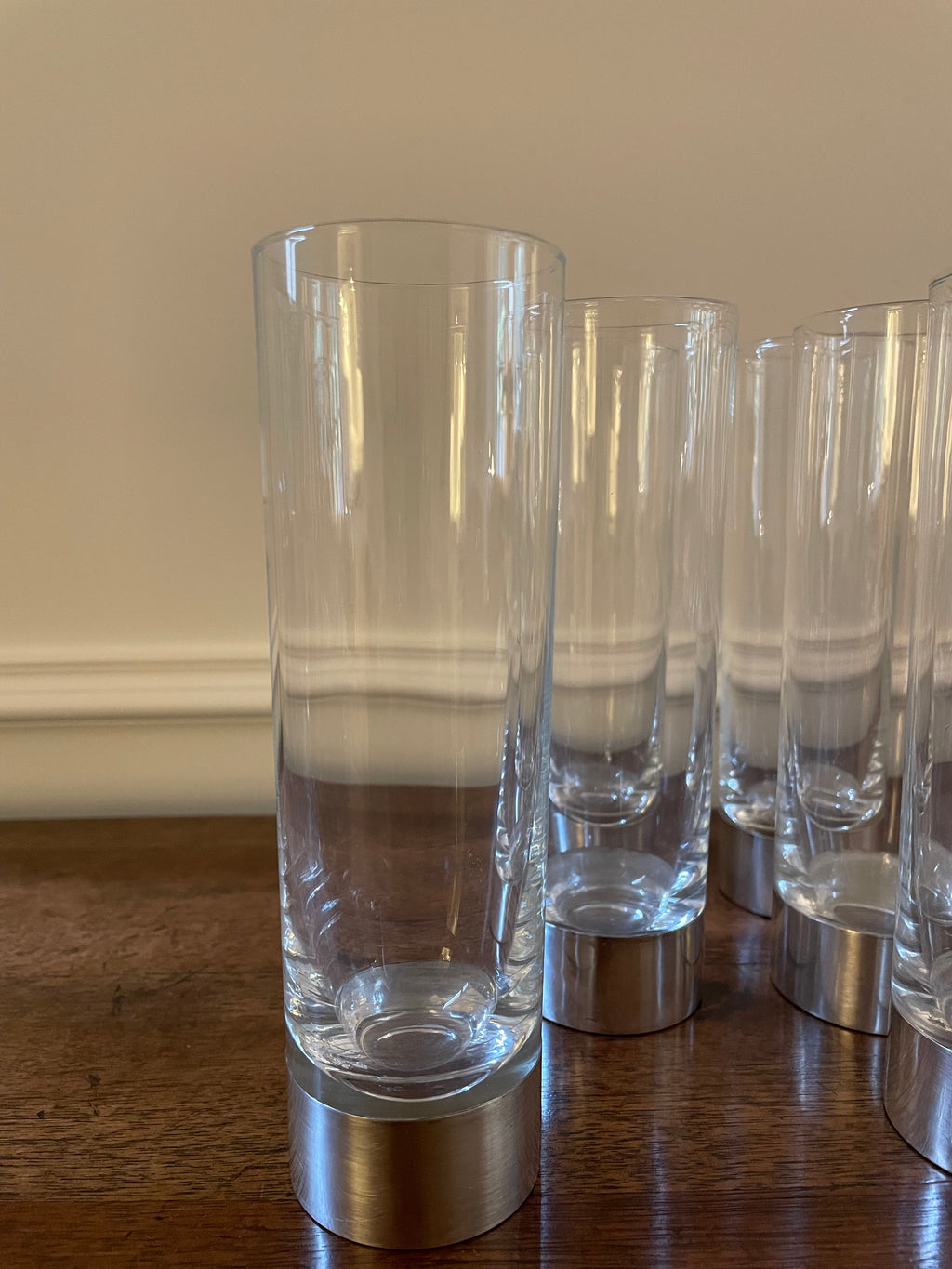 Set of 6 Vintage Handmade Highball Glasses, Sterling Silver Base, Rare, Made in Italy