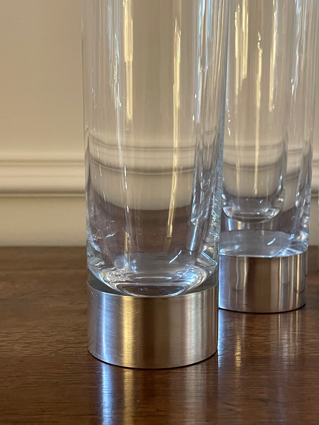 Set of 6 Vintage Handmade Highball Glasses, Sterling Silver Base, Rare, Made in Italy