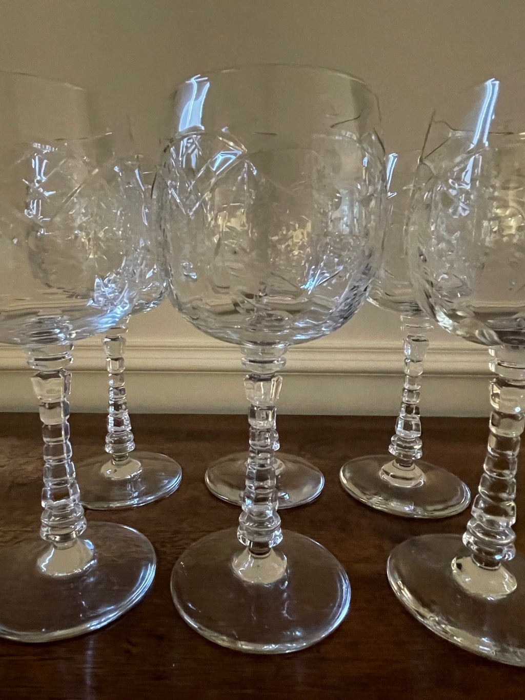 Set of 6 Rock Sharpe Crystal Goblets, wine or water, vintage, 1940's