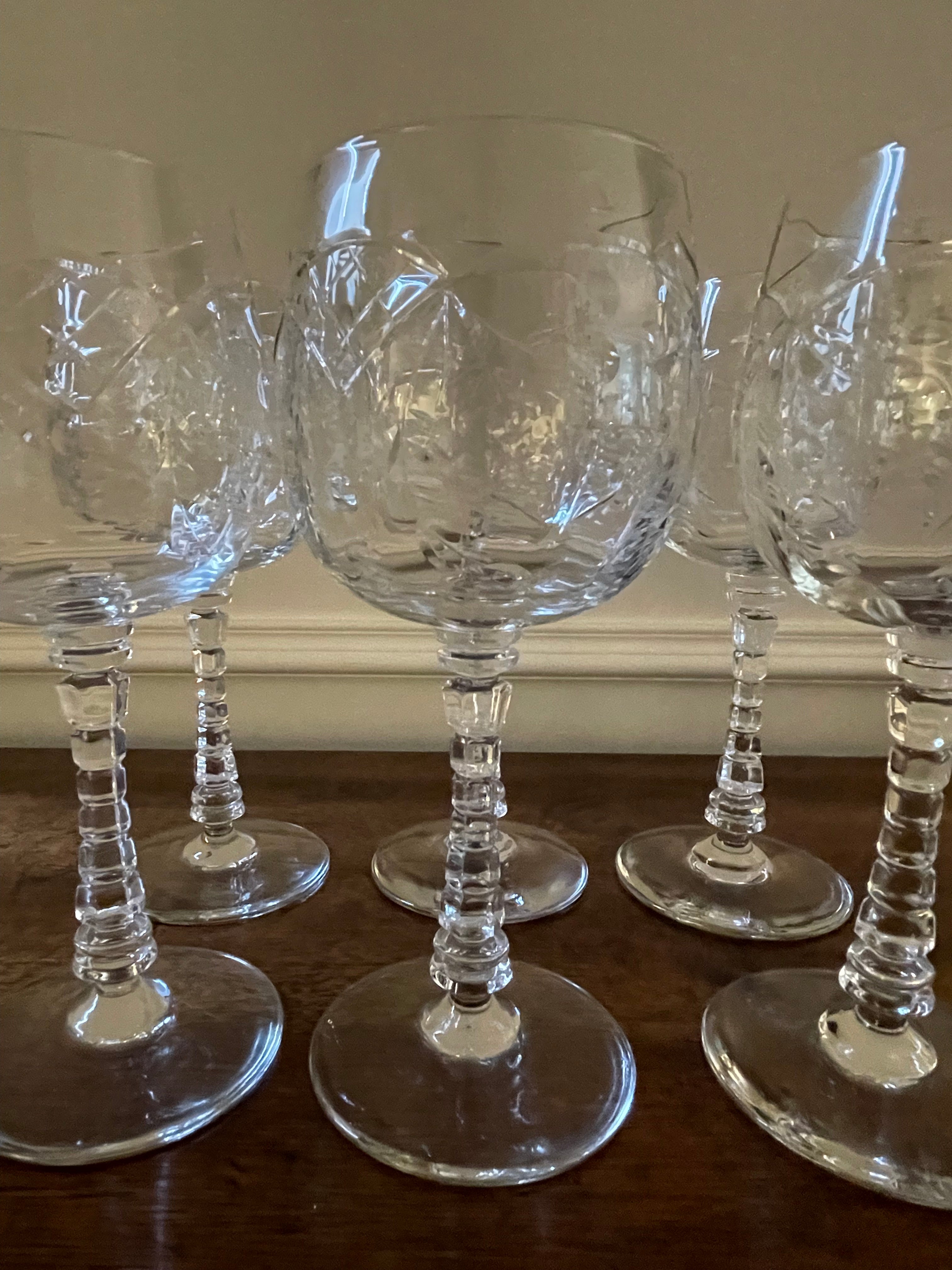 Set of 6 Rock Sharpe Crystal Goblets, wine or water, vintage, 1940's