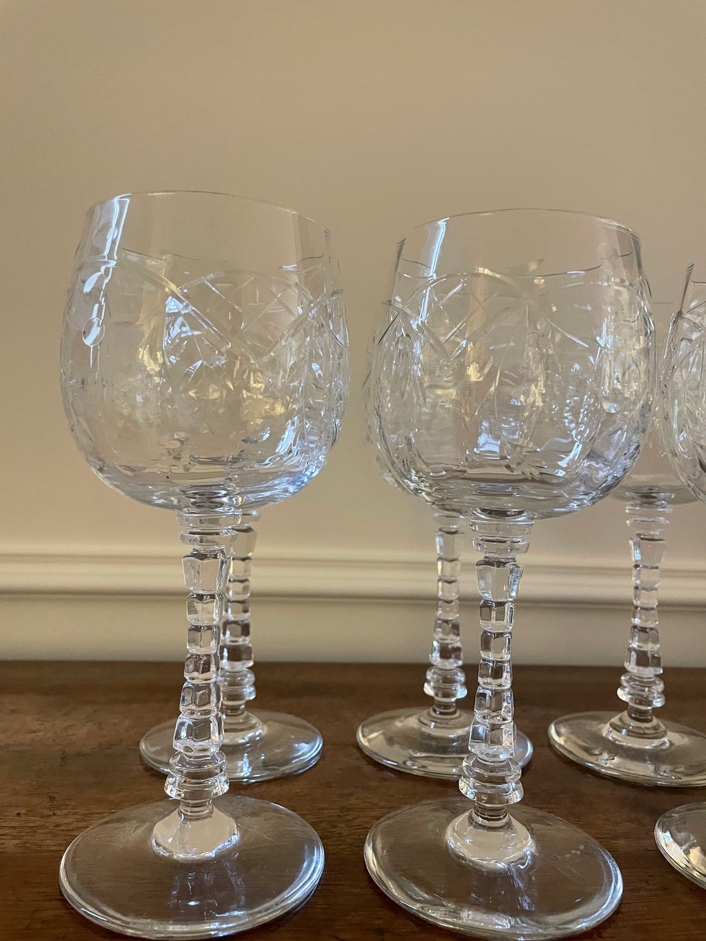 Set of 6 Rock Sharpe Crystal Goblets, wine or water, vintage, 1940's