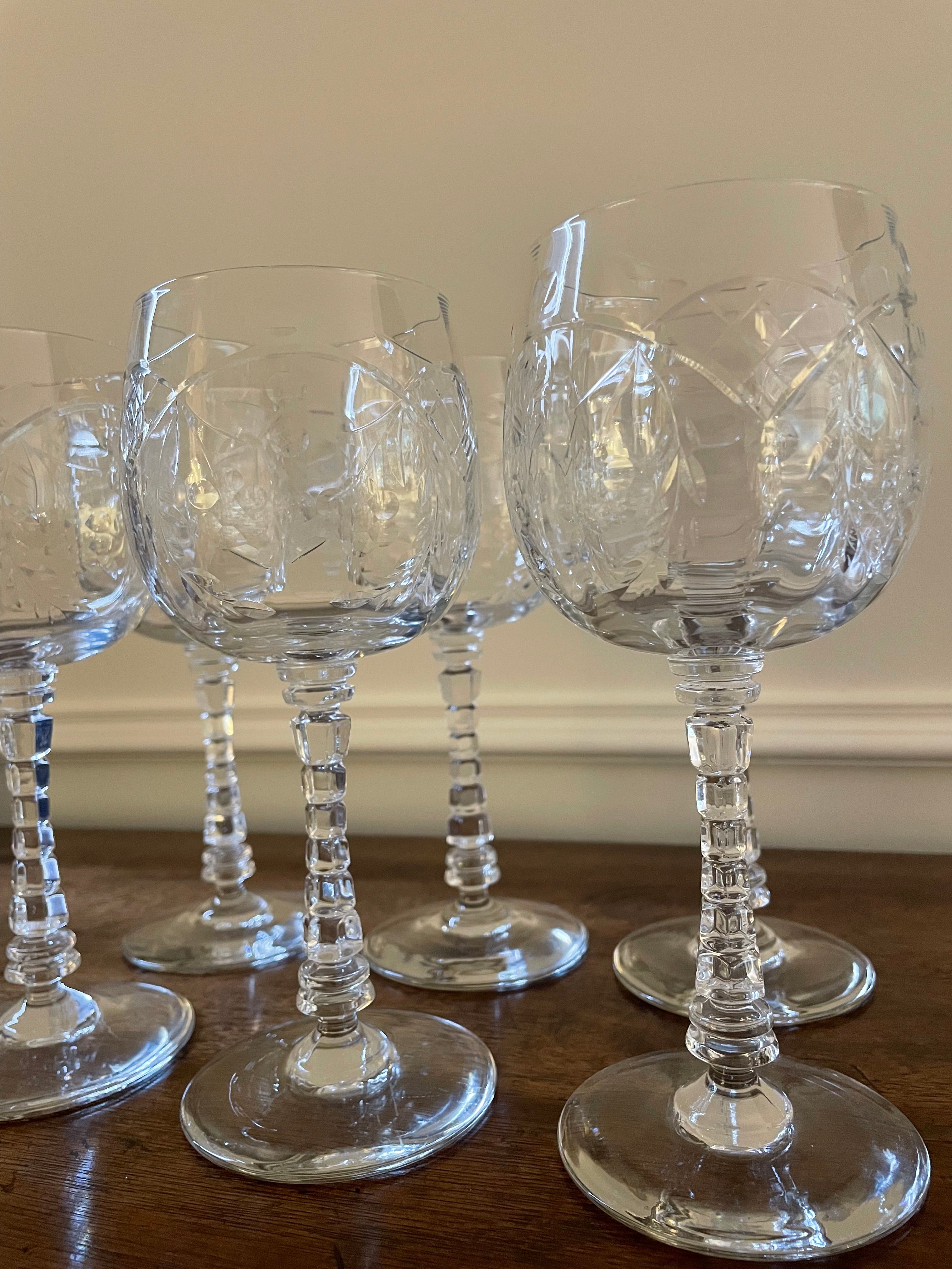 Set of 6 Rock Sharpe Crystal Goblets, wine or water, vintage, 1940's
