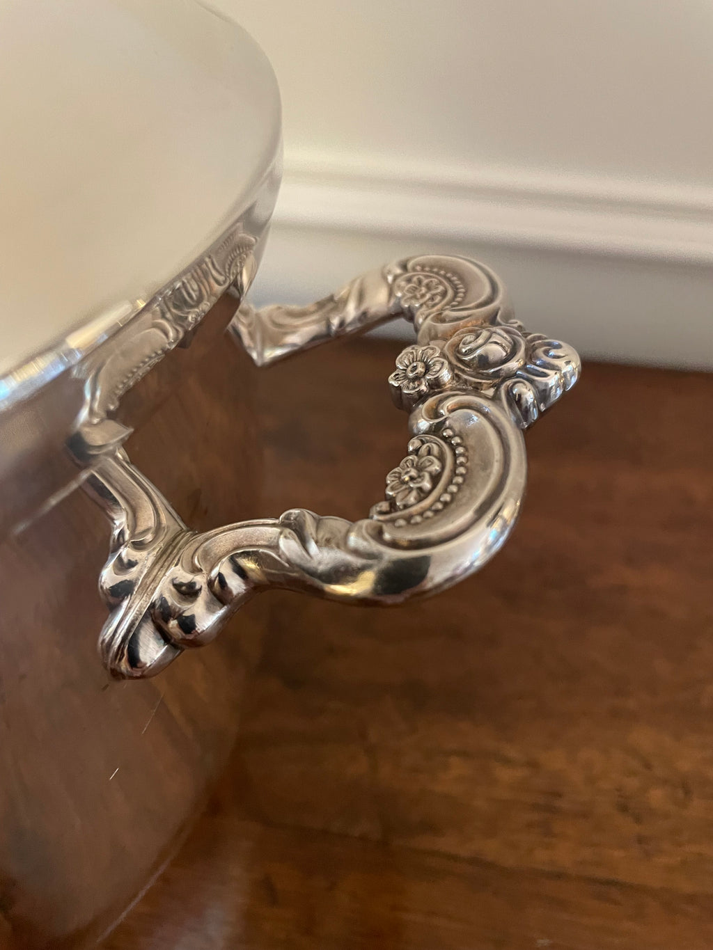 Vintage Towle “Grand Duchess” Silverplate Ice Bucket with Milk Glass Liner & Lid, Mid-20th Century