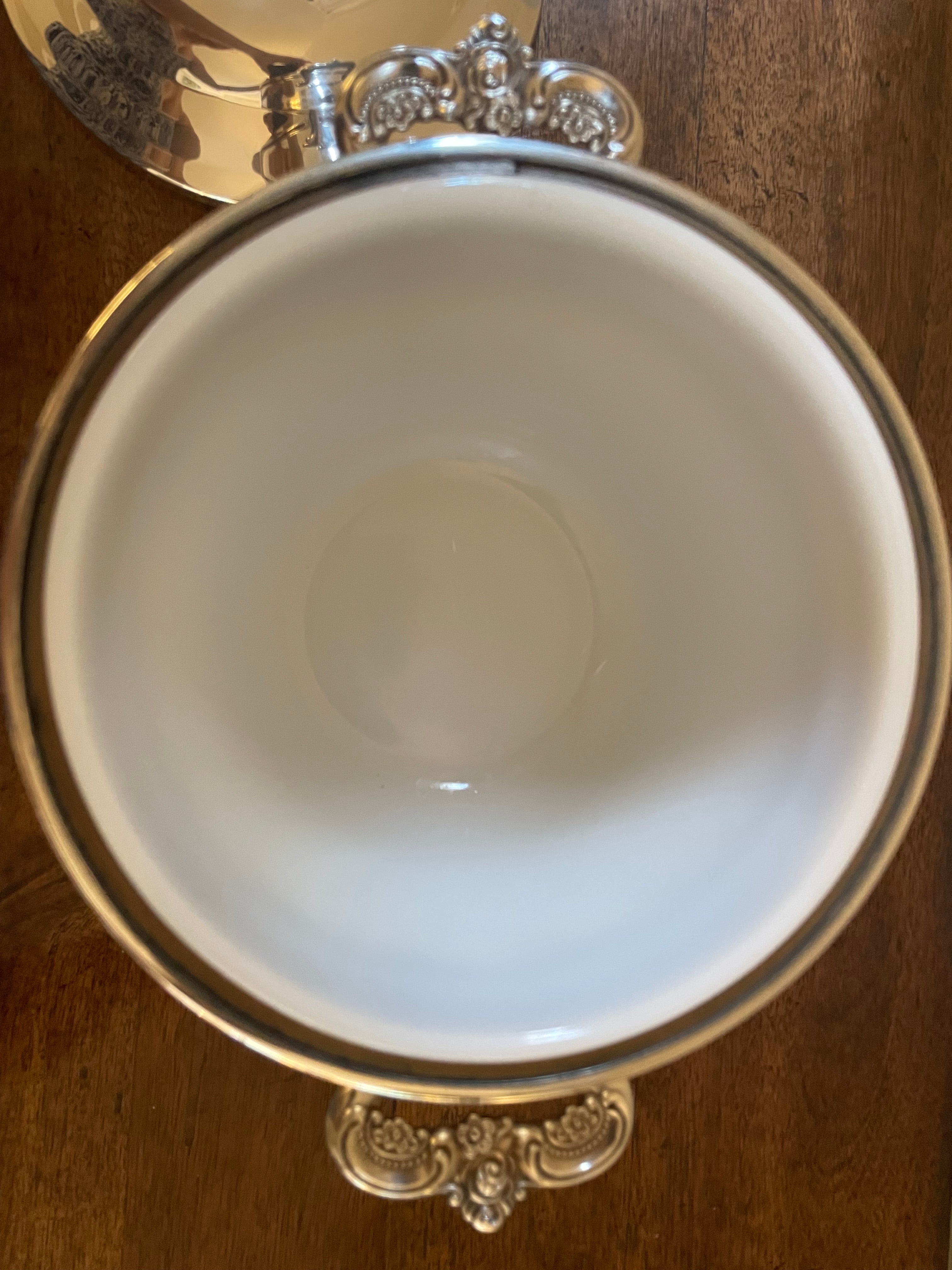 Vintage Towle “Grand Duchess” Silverplate Ice Bucket with Milk Glass Liner & Lid, Mid-20th Century