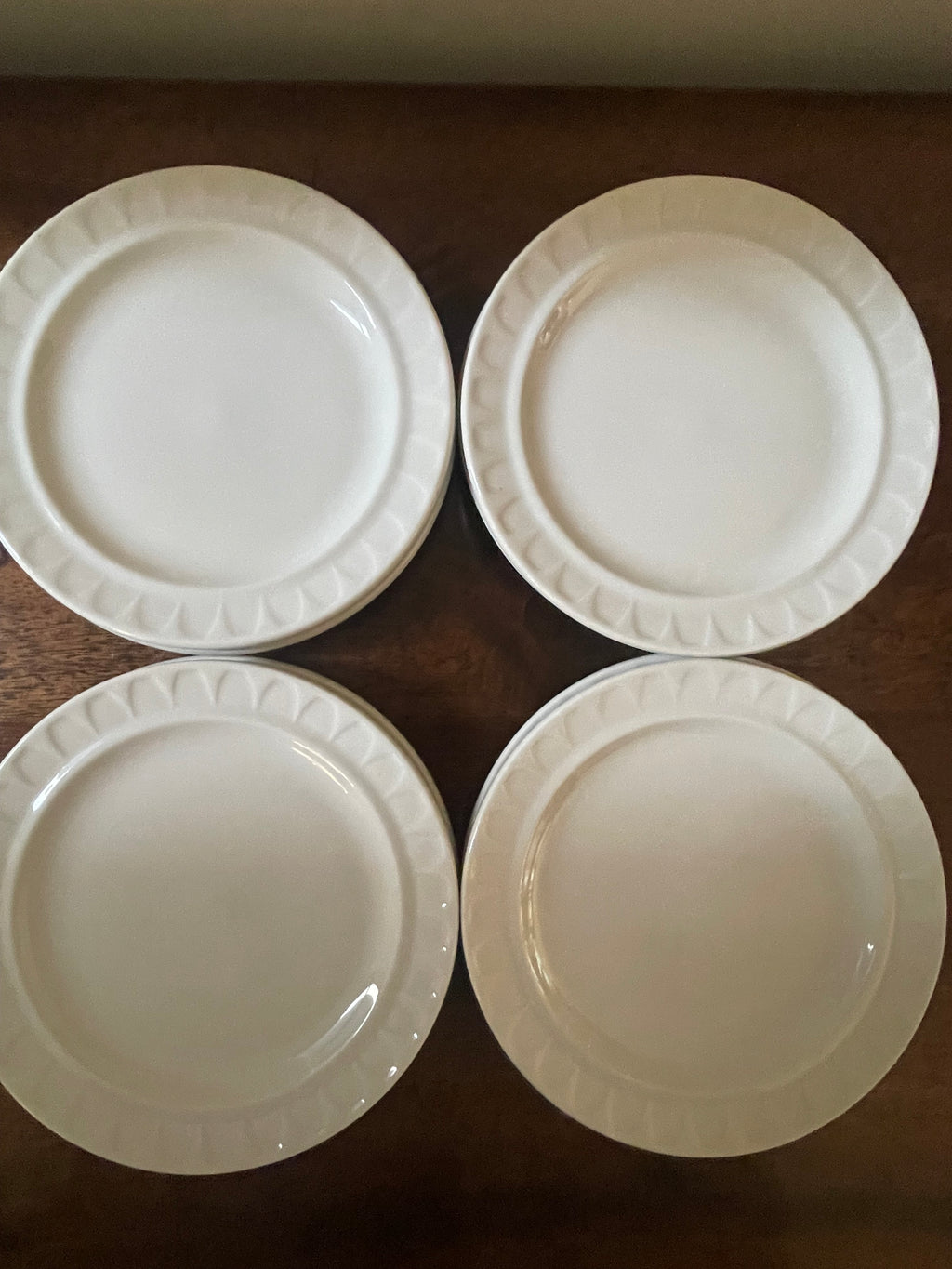 Vintage Mayer China 'Sculptura' White Cocktail & Dessert Plates, Set of 6, c. Mid-Century