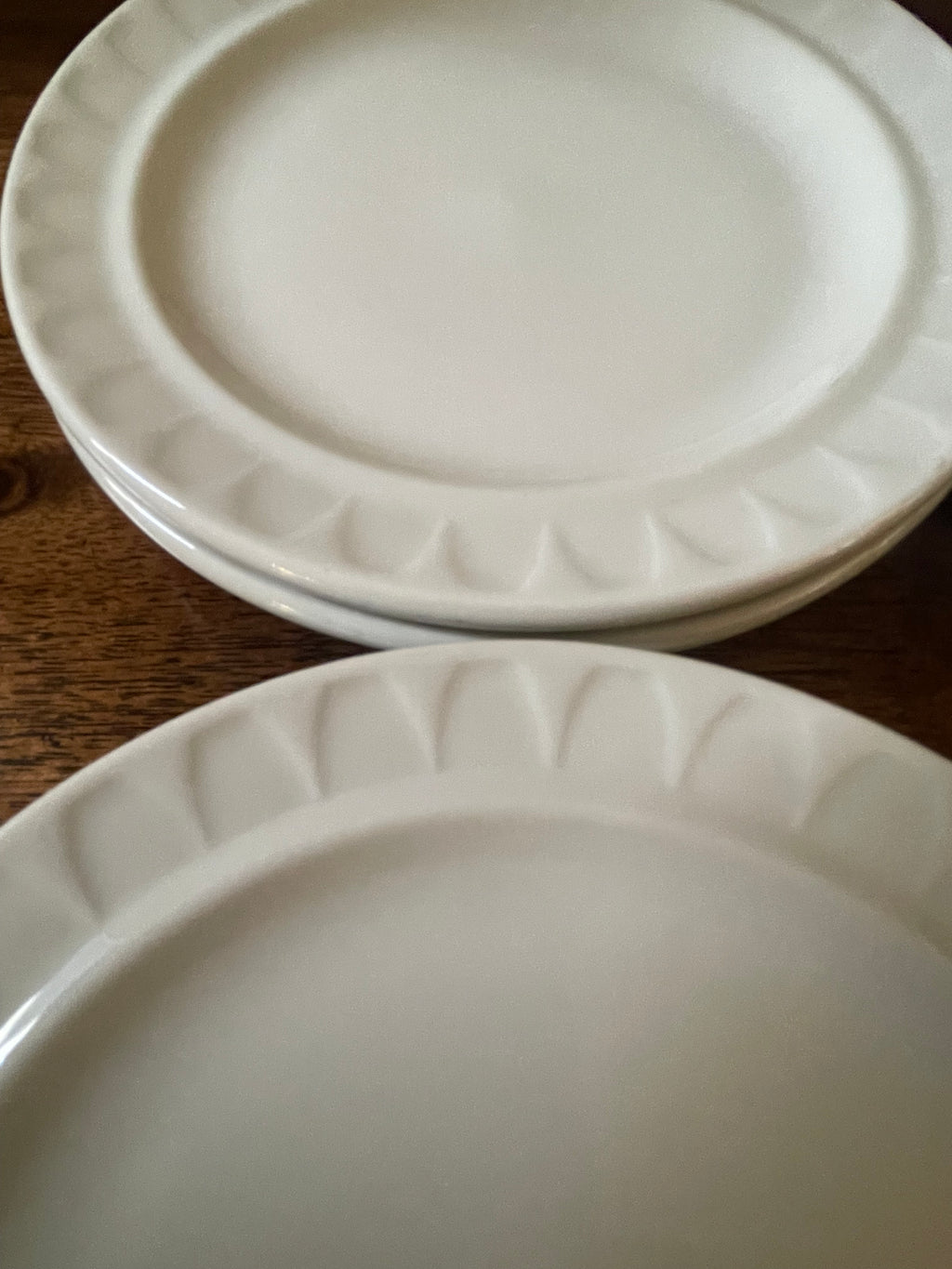 Vintage Mayer China 'Sculptura' White Cocktail & Dessert Plates, Set of 6, c. Mid-Century