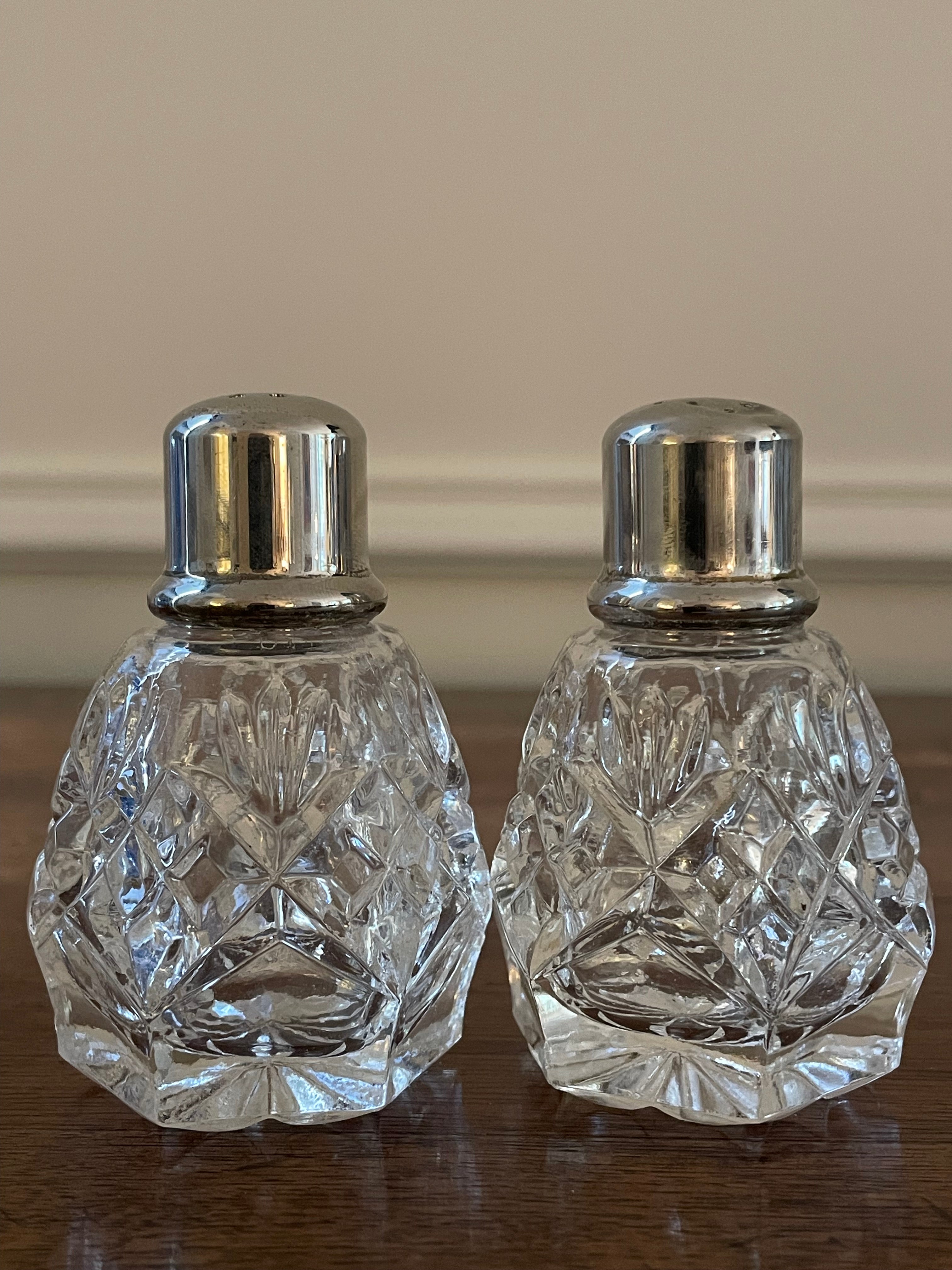 Pair Vintage Crystal and Silverplate Salt and Pepper Shakers