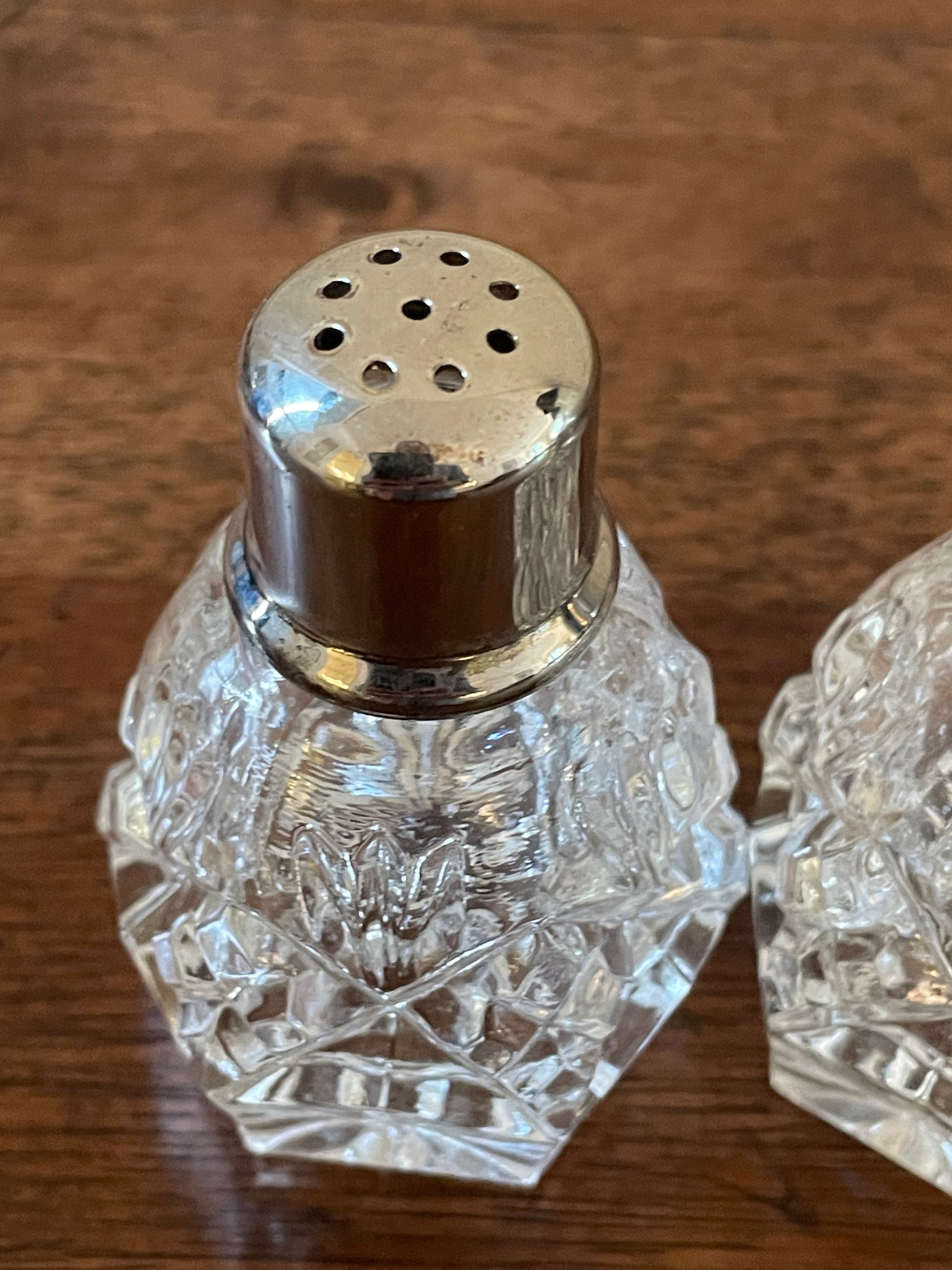 Pair Vintage Crystal and Silverplate Salt and Pepper Shakers