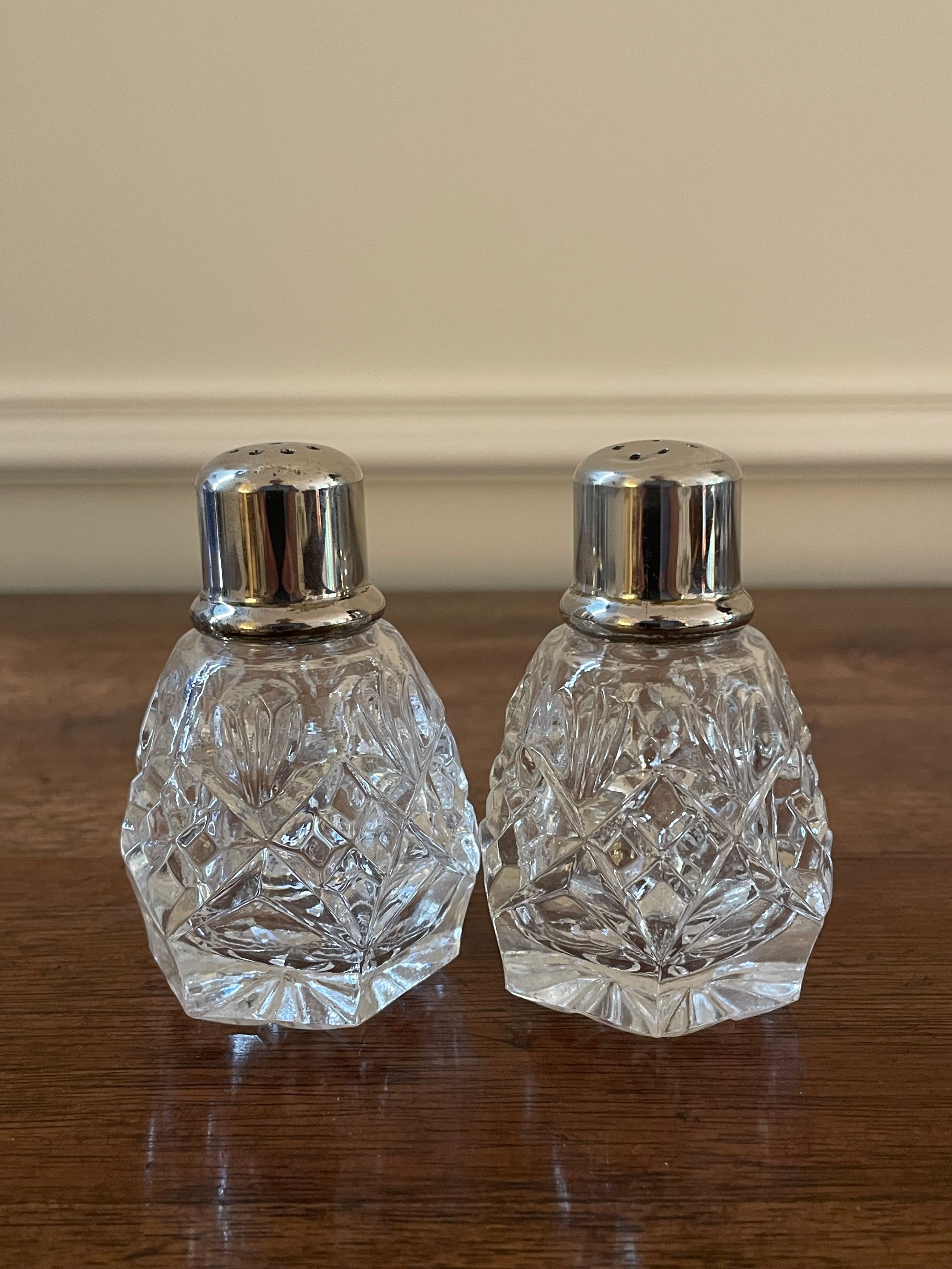Pair Vintage Crystal and Silverplate Salt and Pepper Shakers