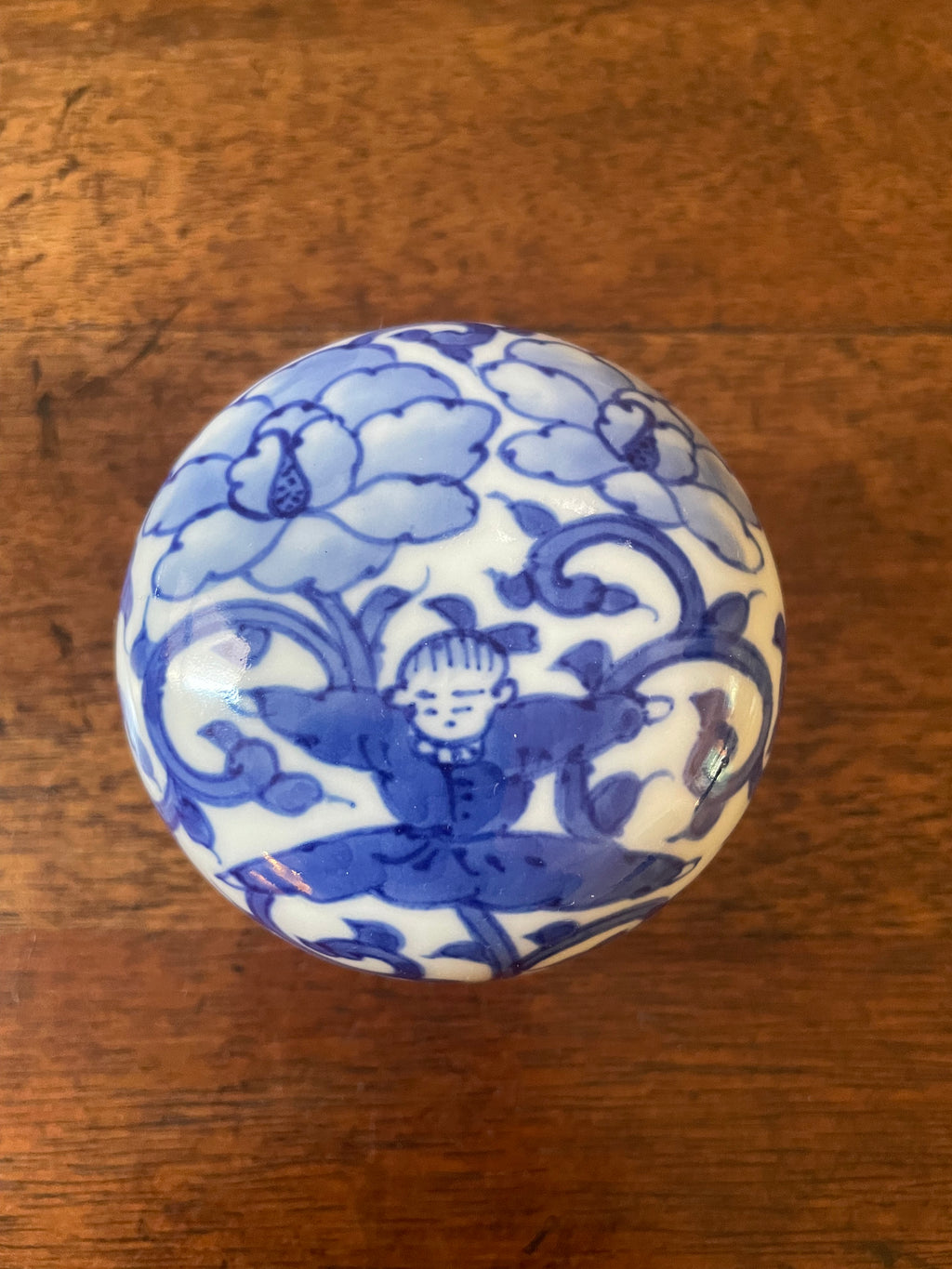 Vintage Gump’s Japan Blue & White Porcelain Karako Acrobat Kogo Trinket Box