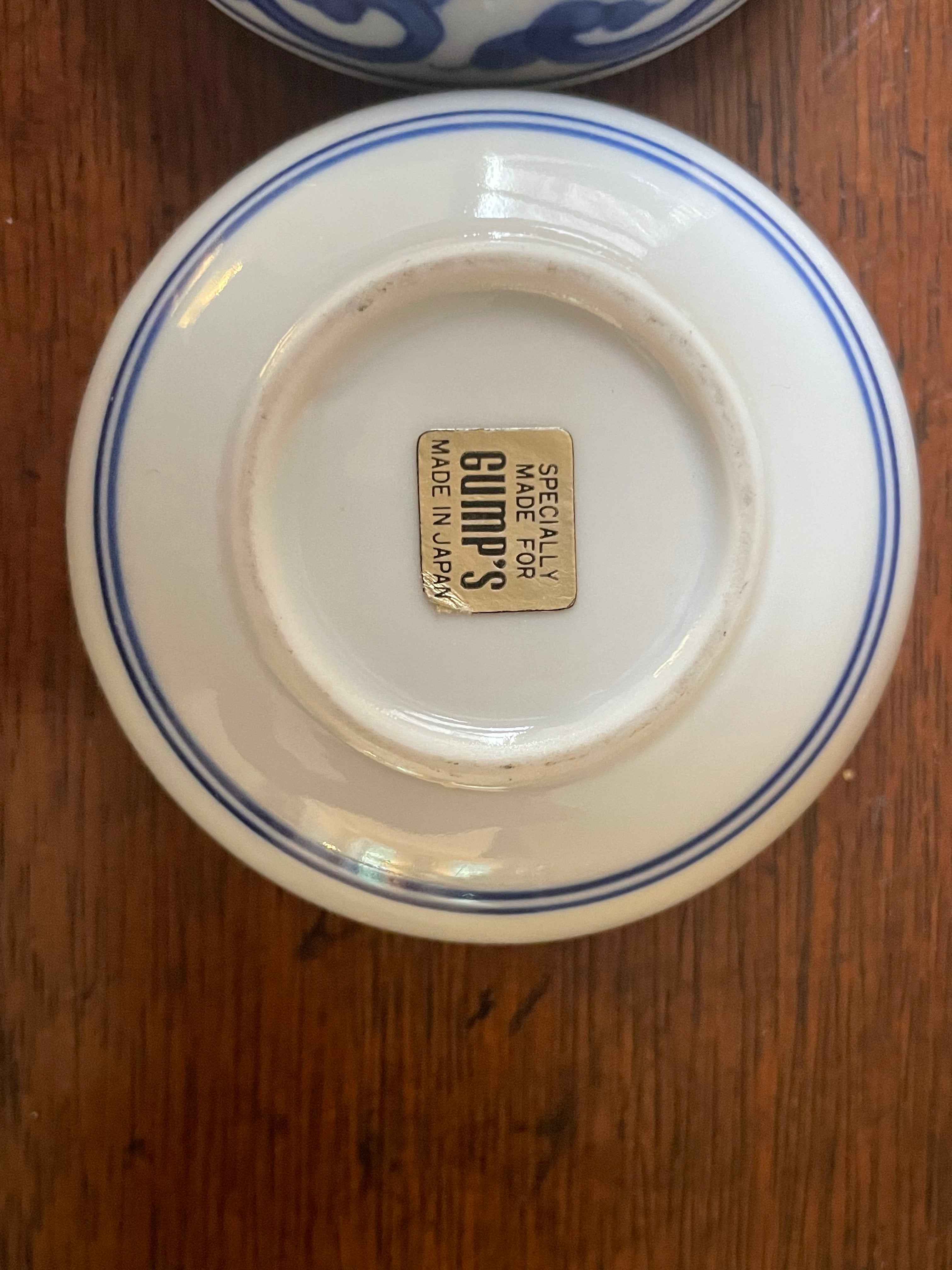 Vintage Gump’s Japan Blue & White Porcelain Karako Acrobat Kogo Trinket Box