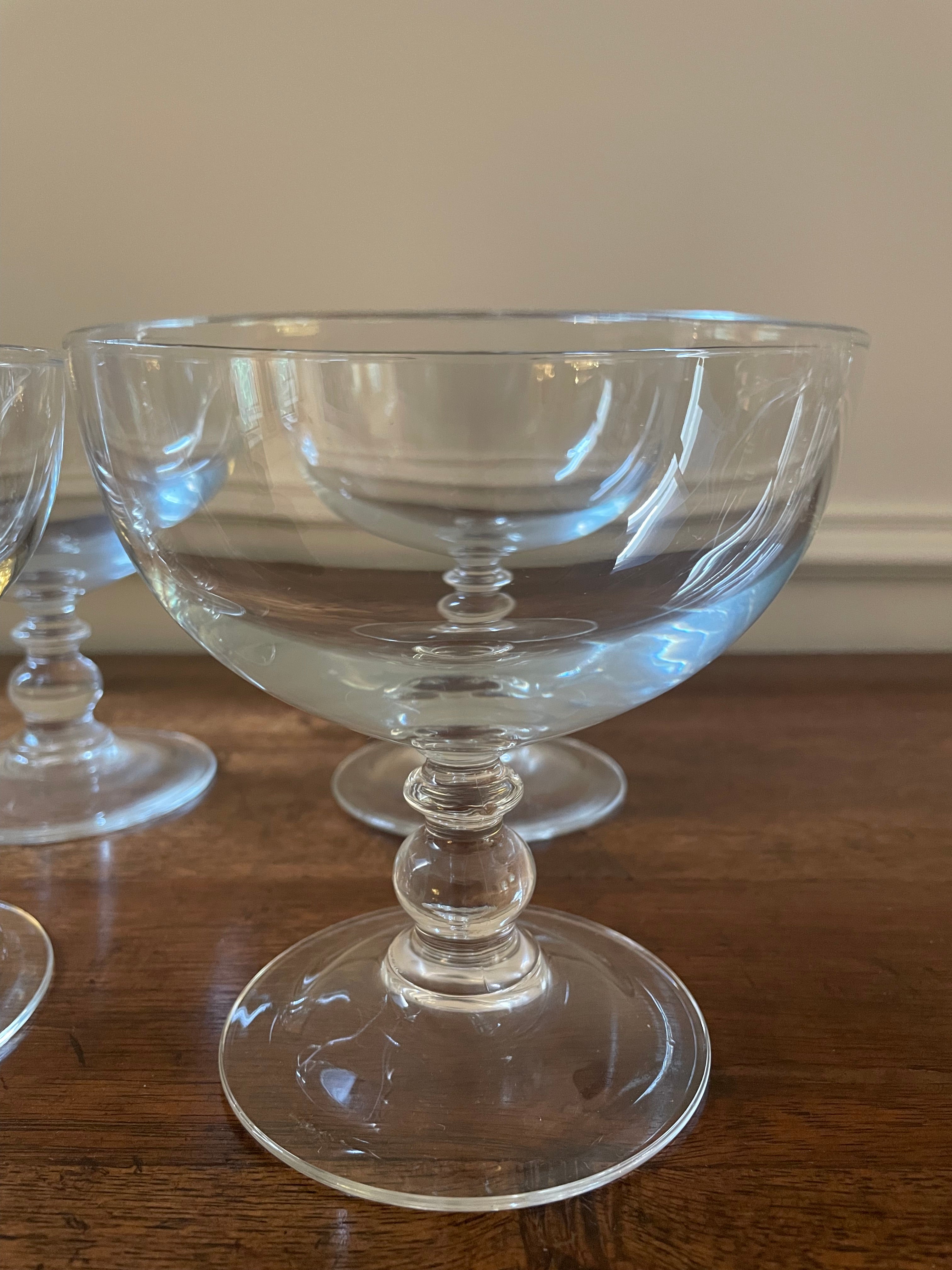 Set of 4 vintage glass large cocktail coupes, stemmed serving vessels