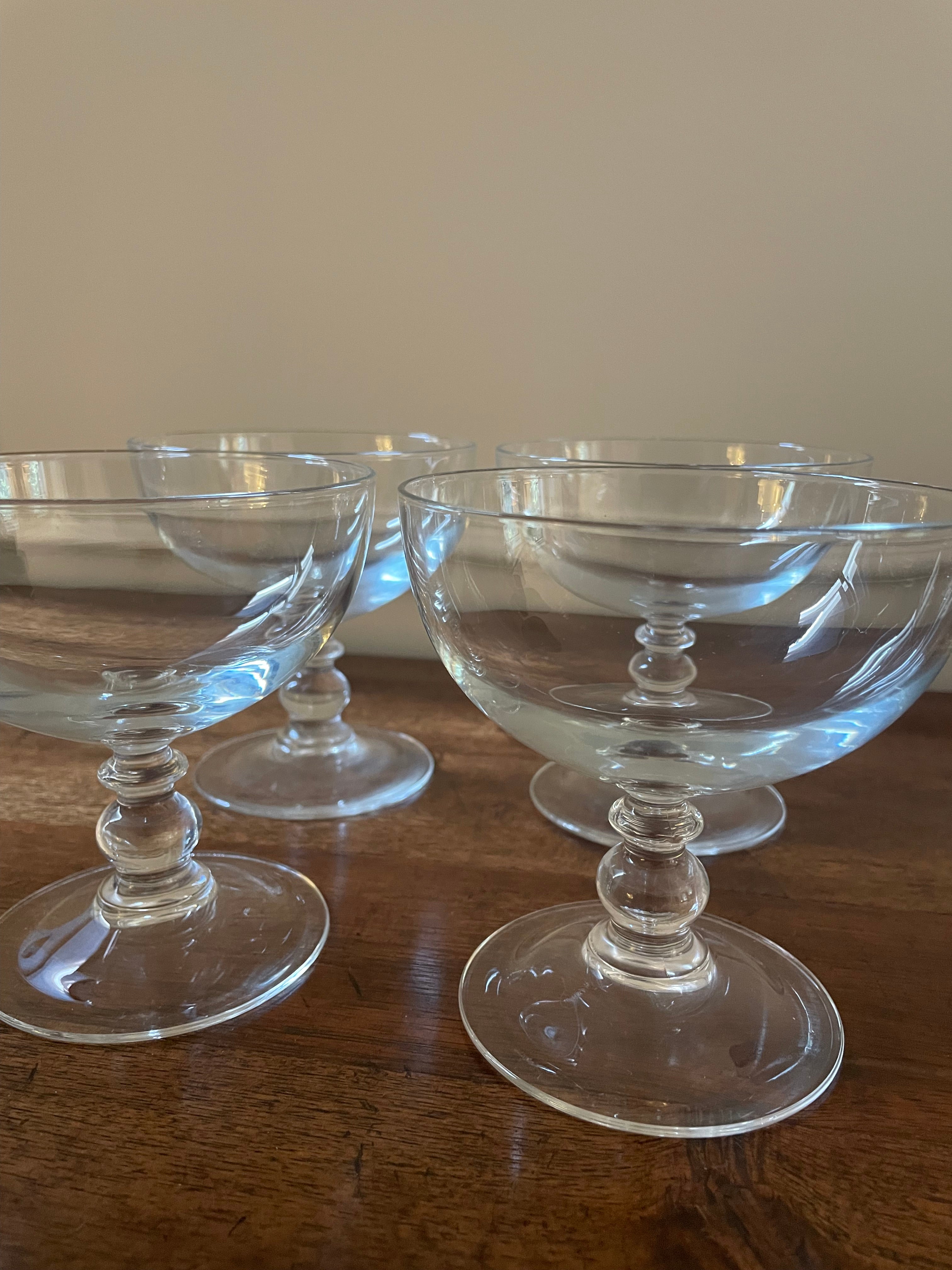Set of 4 vintage glass large cocktail coupes, stemmed serving vessels
