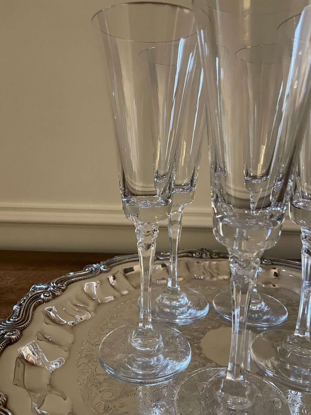 Set of 5 Vintage Towle Tudor Crystal Champagne, Wine, Cocktail Glasses