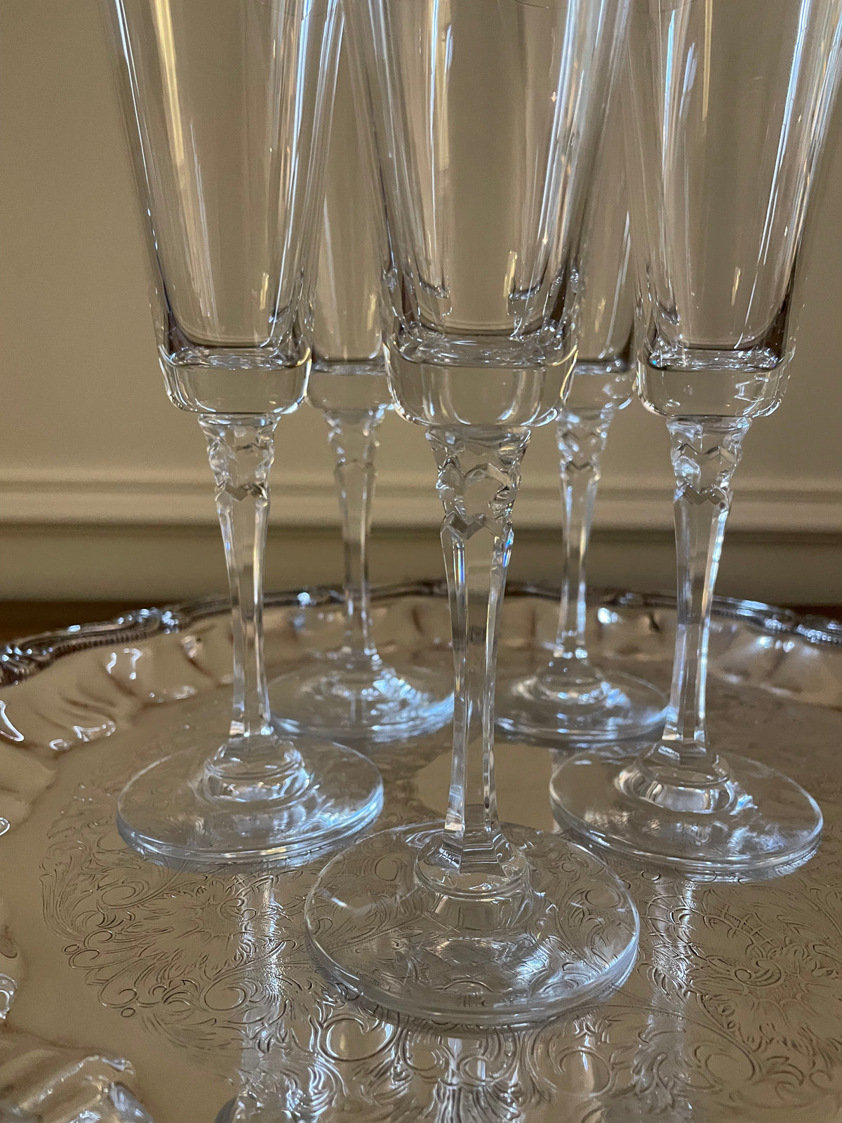 Set of 5 Vintage Towle Tudor Crystal Champagne, Wine, Cocktail Glasses
