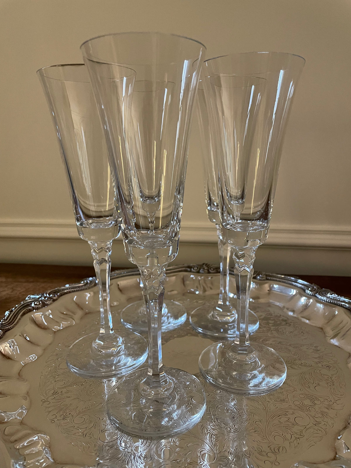 Set of 5 Vintage Towle Tudor Crystal Champagne, Wine, Cocktail Glasses