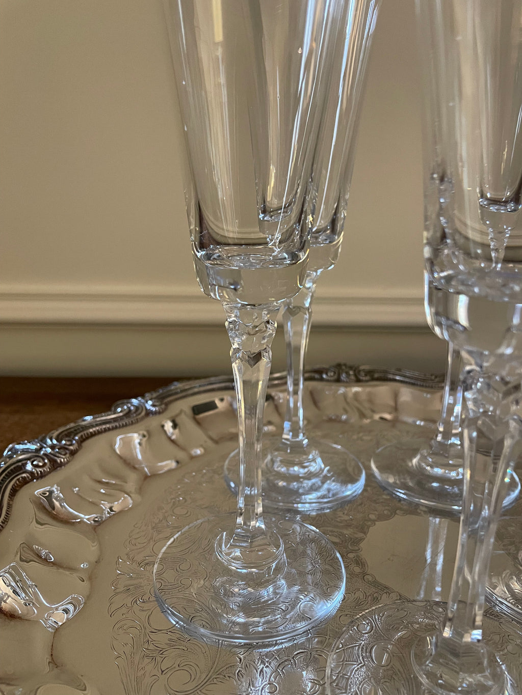 Set of 5 Vintage Towle Tudor Crystal Champagne, Wine, Cocktail Glasses