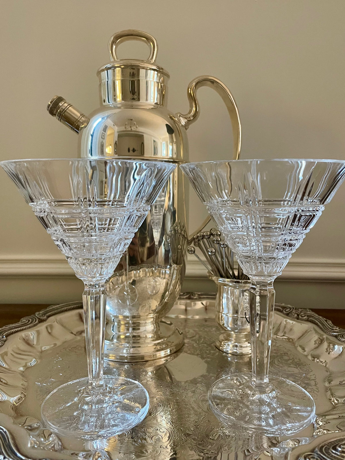 Vintage Marquis by Waterford 'Crosby' Geometric Grid Crystal Martini Glasses - Set of 2