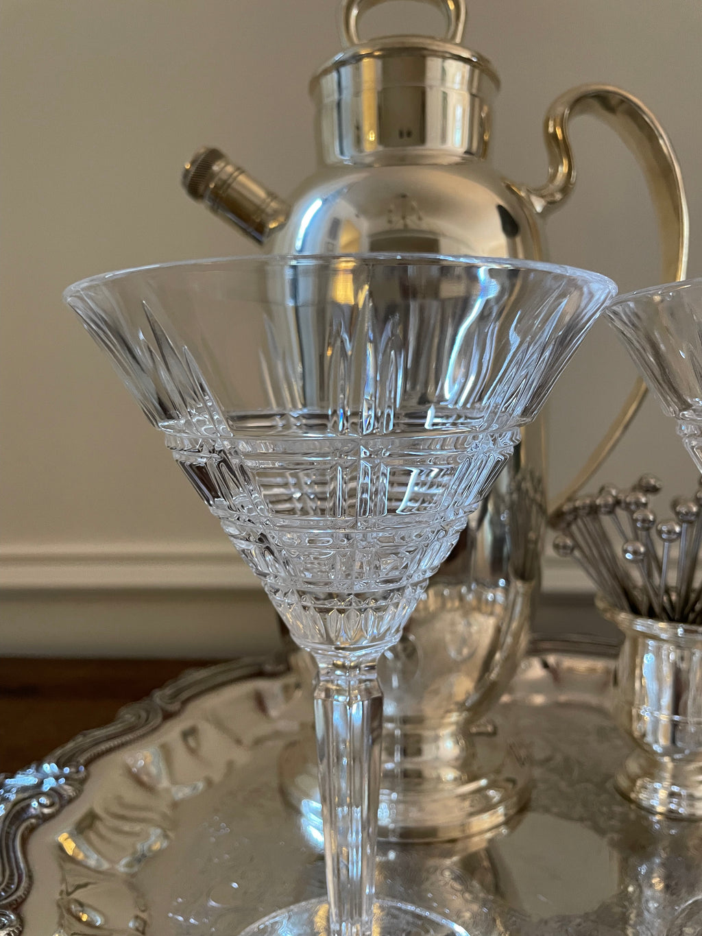 Vintage Marquis by Waterford 'Crosby' Geometric Grid Crystal Martini Glasses - Set of 2