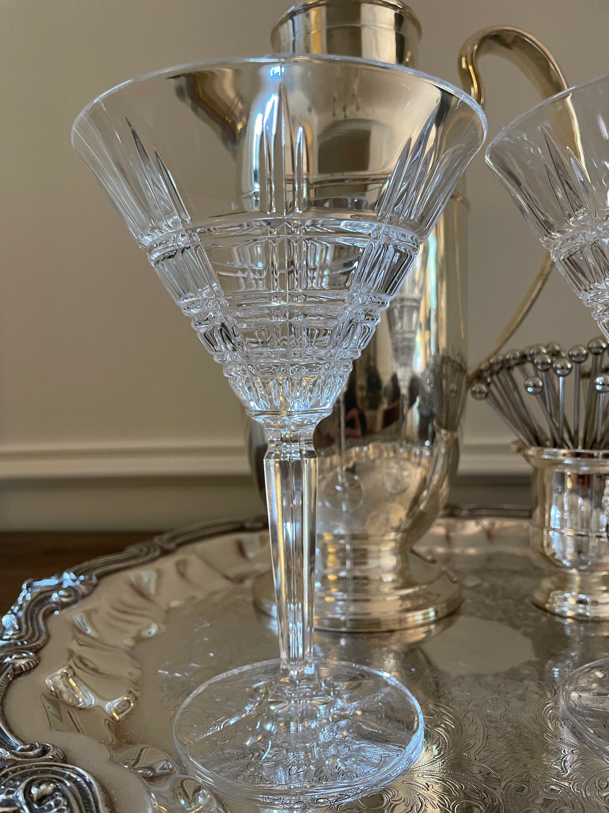 Vintage Marquis by Waterford 'Crosby' Geometric Grid Crystal Martini Glasses - Set of 2