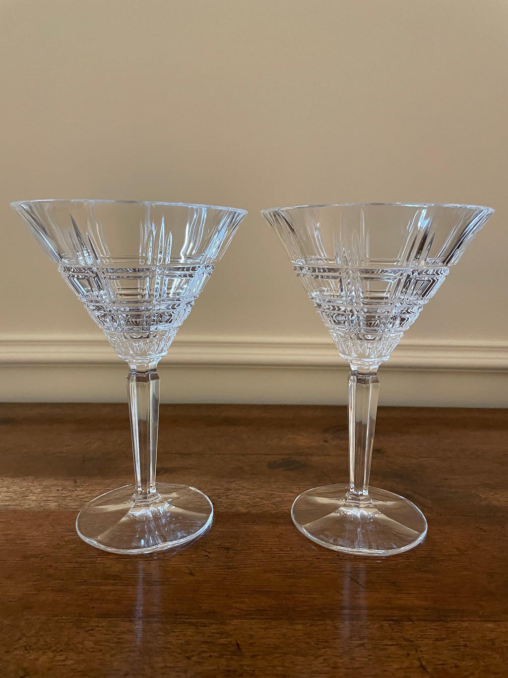 Vintage Marquis by Waterford 'Crosby' Geometric Grid Crystal Martini Glasses - Set of 2