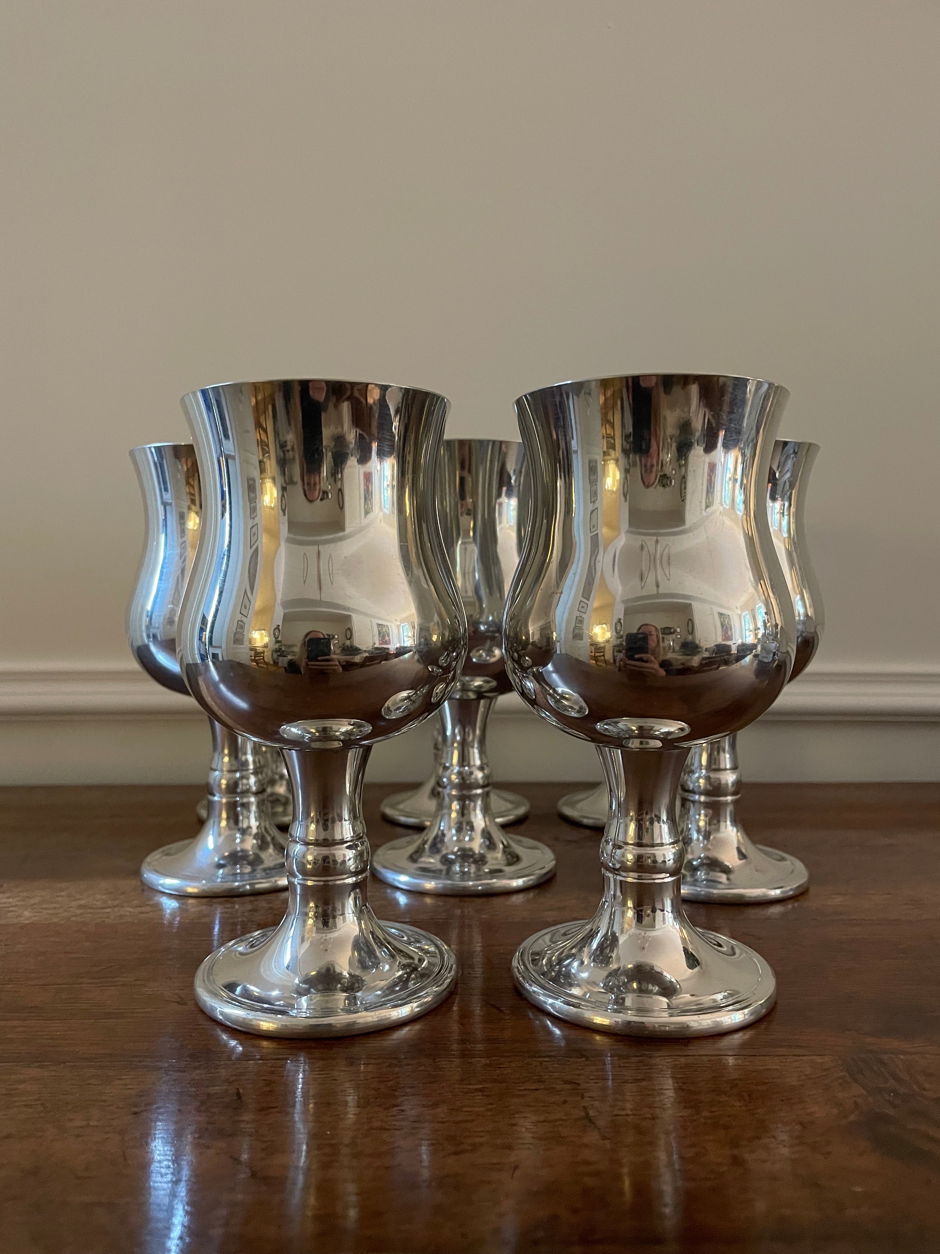 Vintage Brooks Brothers Pewter Goblets, Made in England, Set of 8, Very Rare