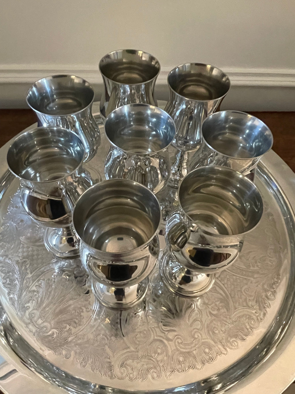 Vintage Brooks Brothers Pewter Goblets, Made in England, Set of 8, Very Rare