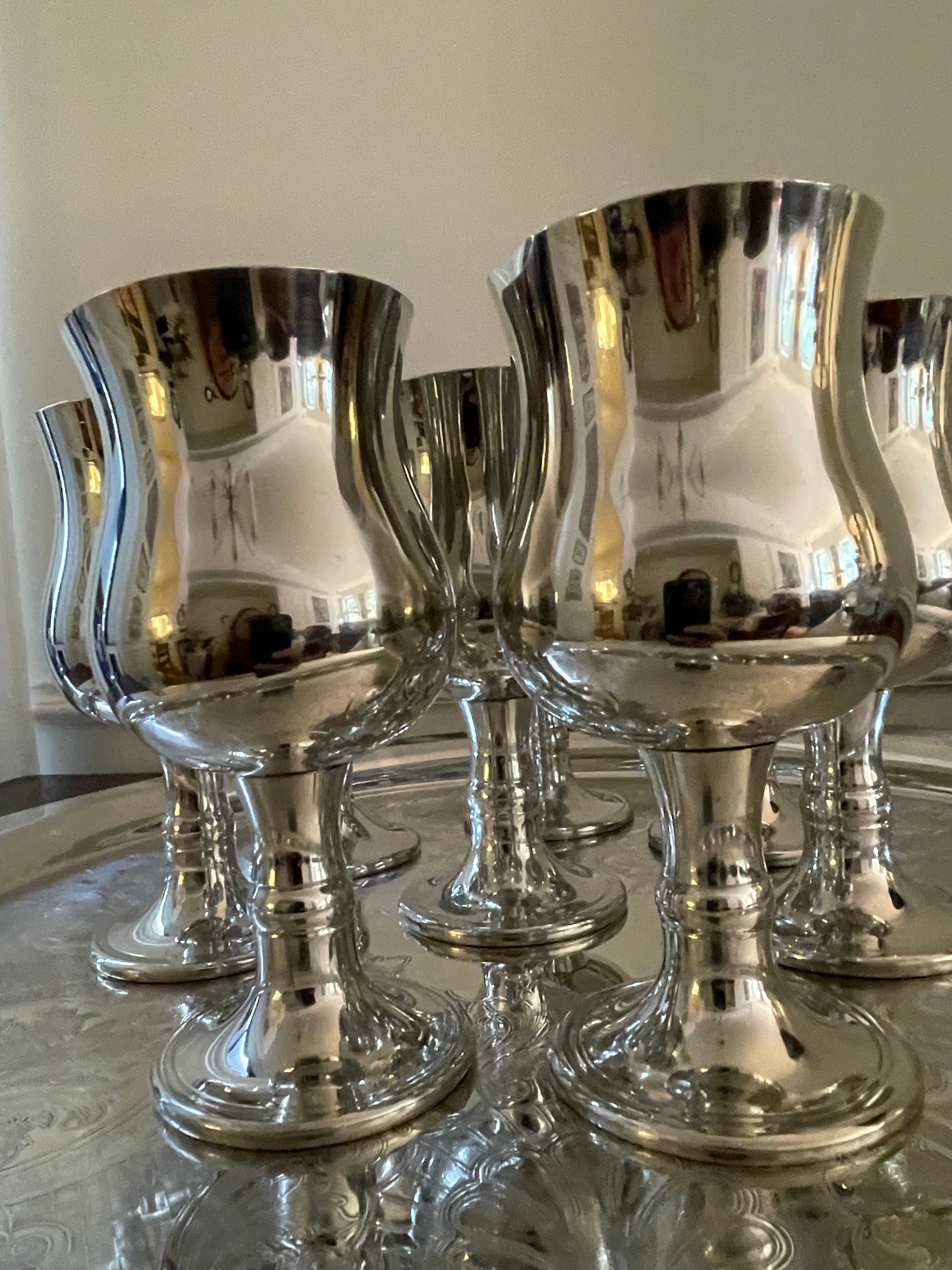 Vintage Brooks Brothers Pewter Goblets, Made in England, Set of 8, Very Rare