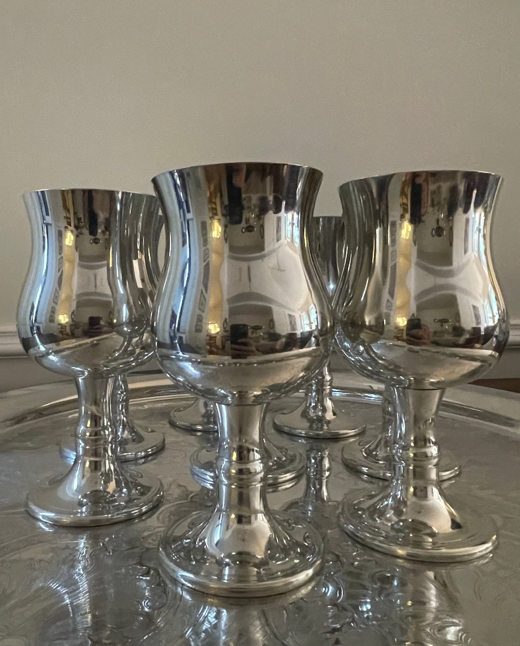 Vintage Brooks Brothers Pewter Goblets, Made in England, Set of 8, Very Rare