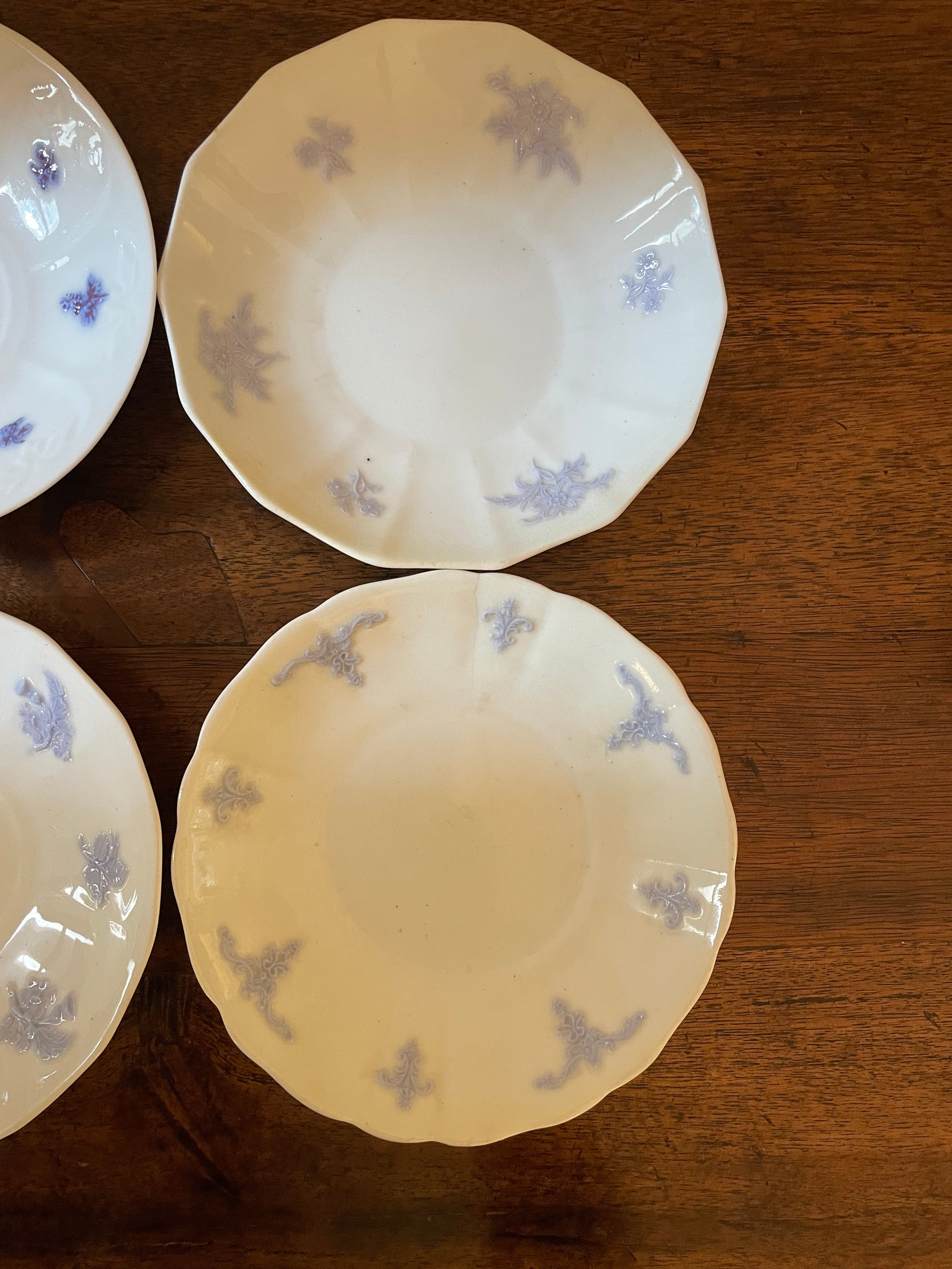 Antique Adderley “Chelsea” English Bone China Cocktail & Dessert Plates, Mixed Botanical Set of 6, c. 1912–1926