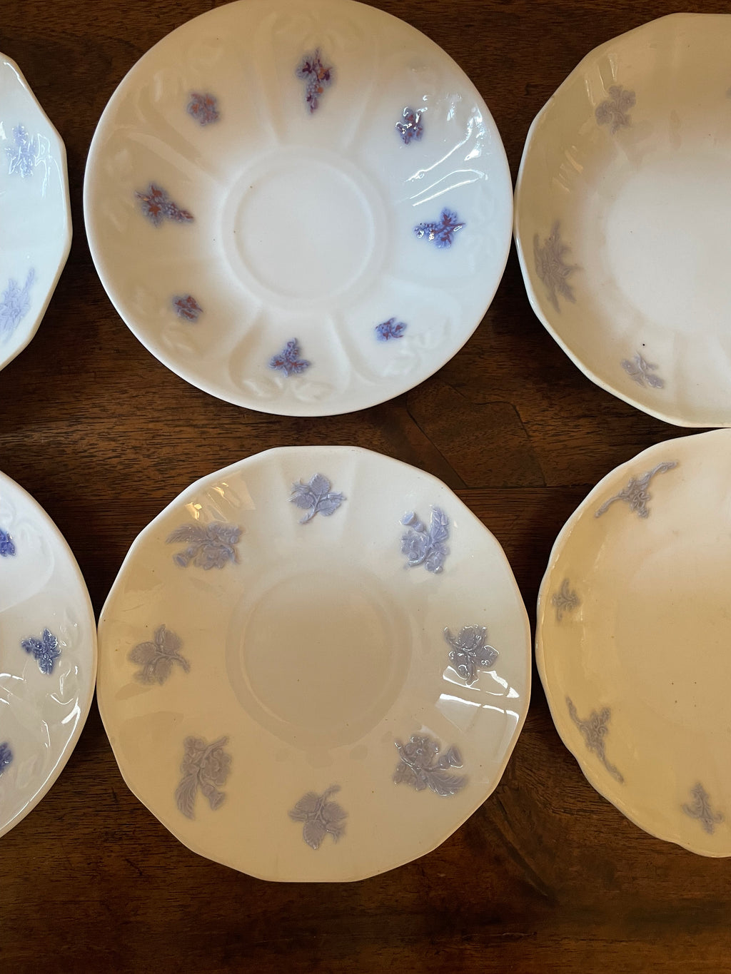Antique Adderley “Chelsea” English Bone China Cocktail & Dessert Plates, Mixed Botanical Set of 6, c. 1912–1926