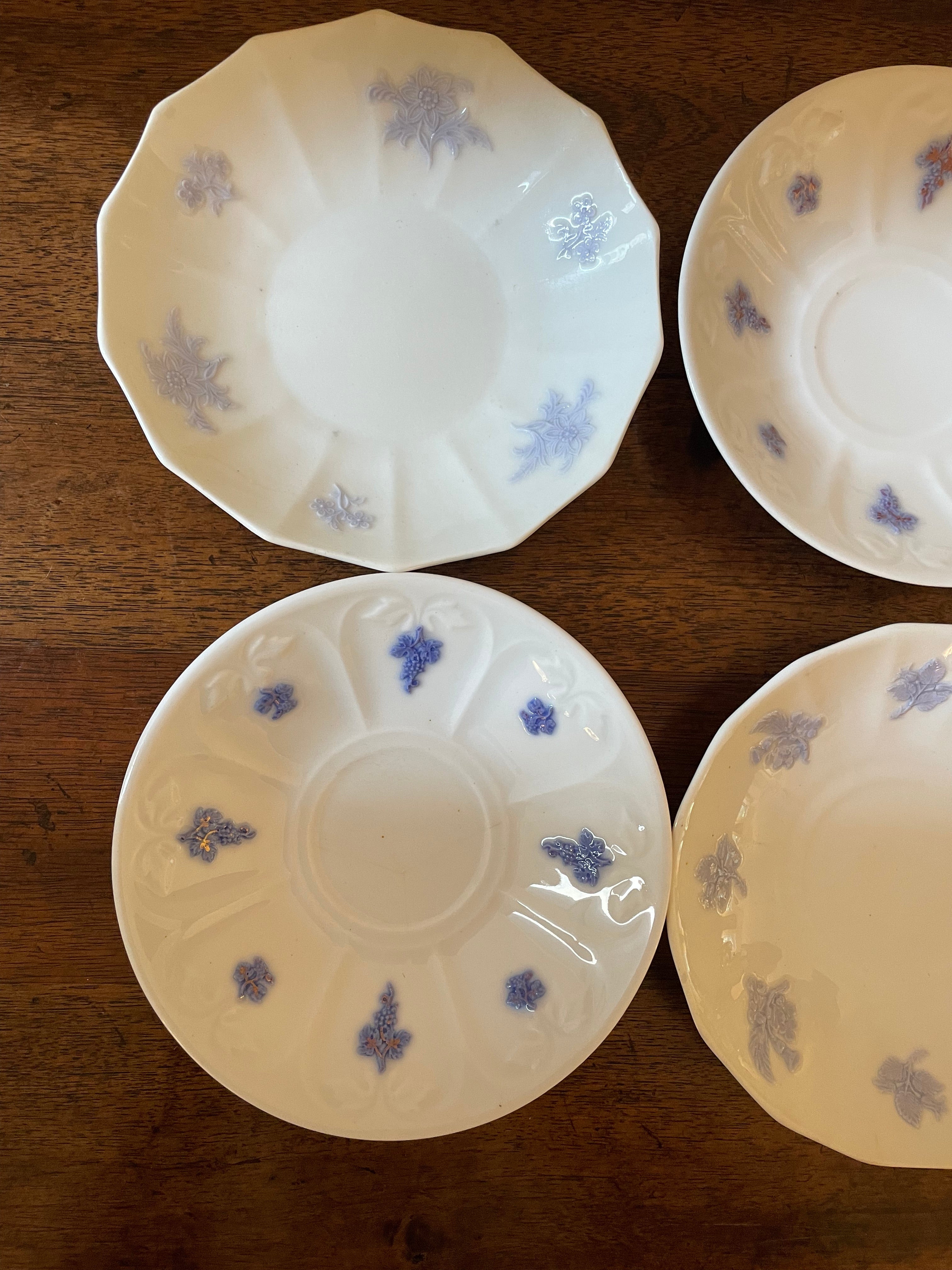 Antique Adderley “Chelsea” English Bone China Cocktail & Dessert Plates, Mixed Botanical Set of 6, c. 1912–1926
