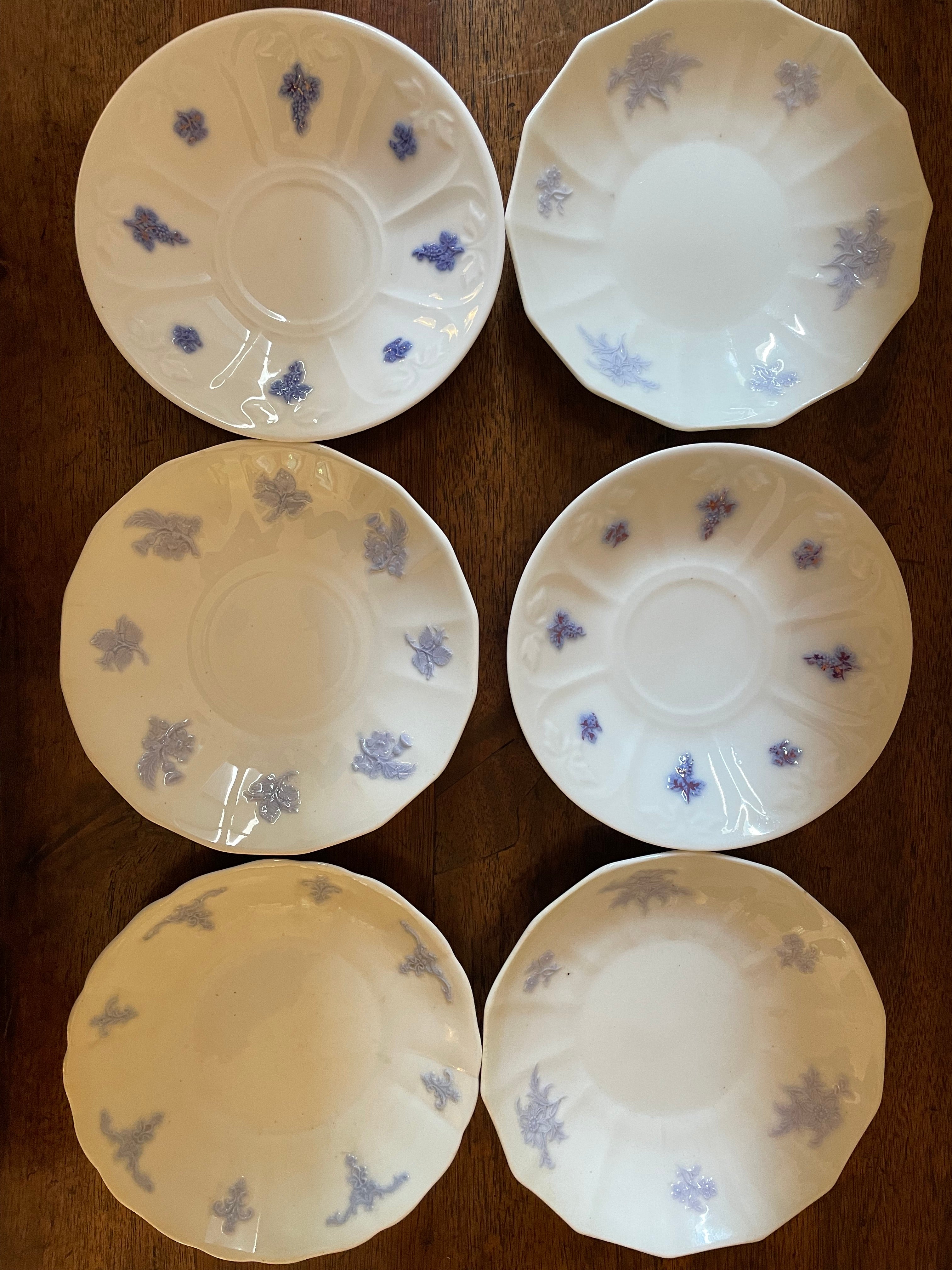 Antique Adderley “Chelsea” English Bone China Cocktail & Dessert Plates, Mixed Botanical Set of 6, c. 1912–1926