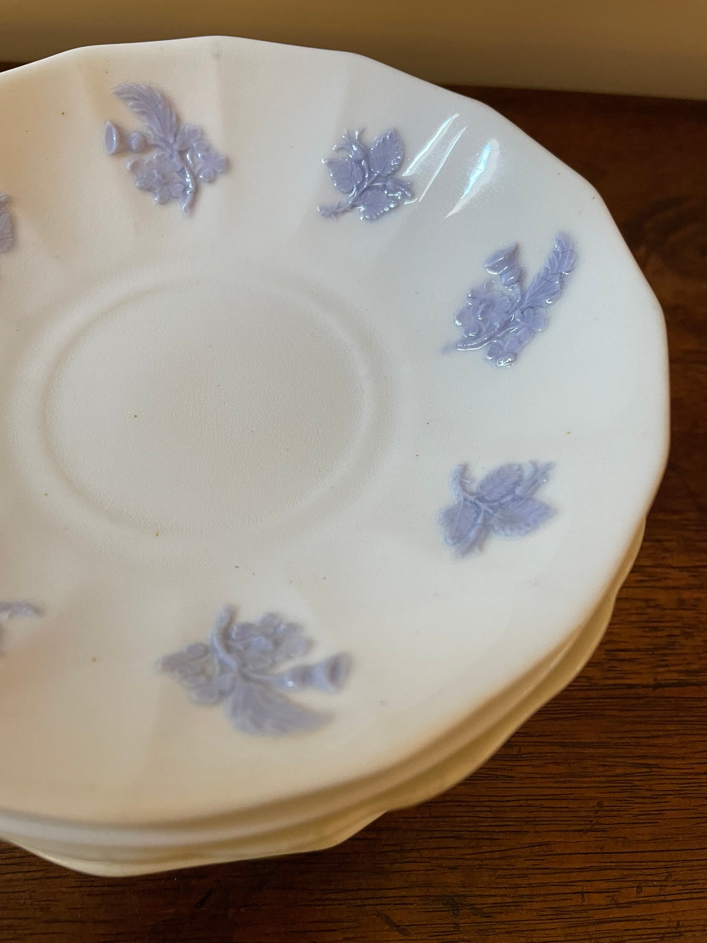 Antique Adderley “Chelsea” English Bone China Cocktail & Dessert Plates, Mixed Botanical Set of 6, c. 1912–1926