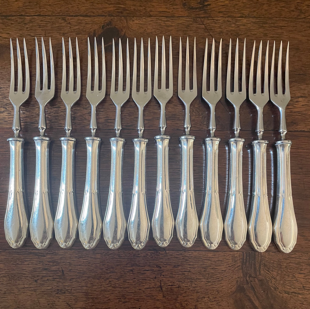 Mid-Century Brazilian Solid Silver Cocktail Forks by Abramo Eberle, Set of 10