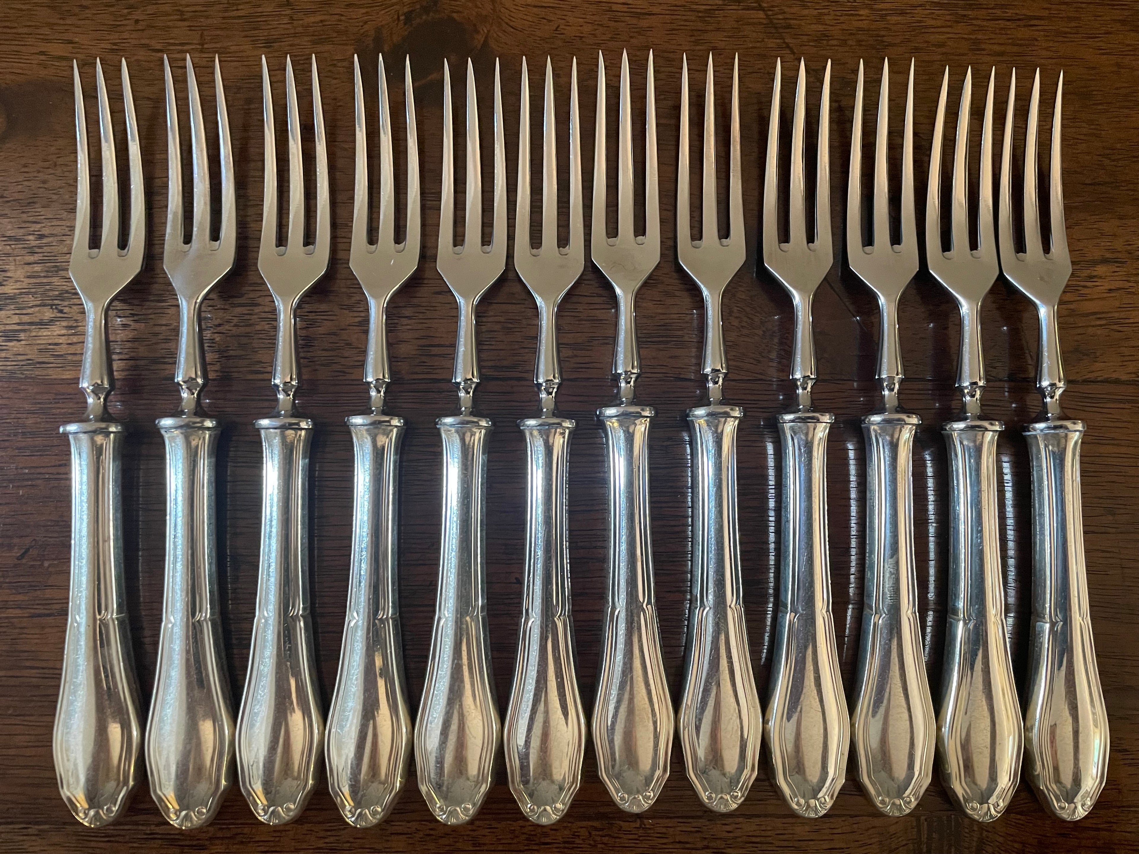 Mid-Century Brazilian Solid Silver Cocktail Forks by Abramo Eberle, Set of 10