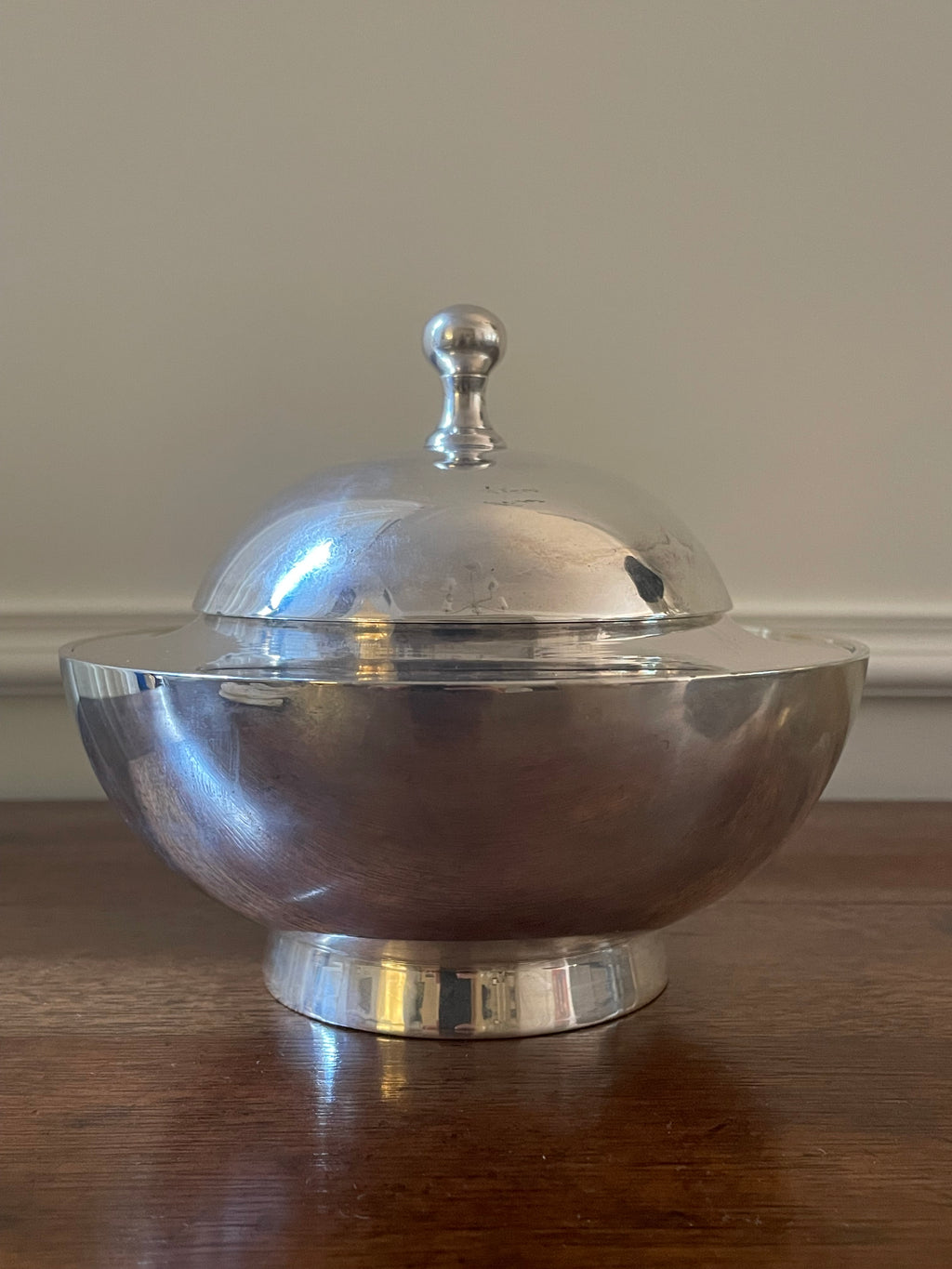 Vintage International Silver Co. Covered Caviar Server with Original Glass Insert & Mother-of-Pearl Spoons