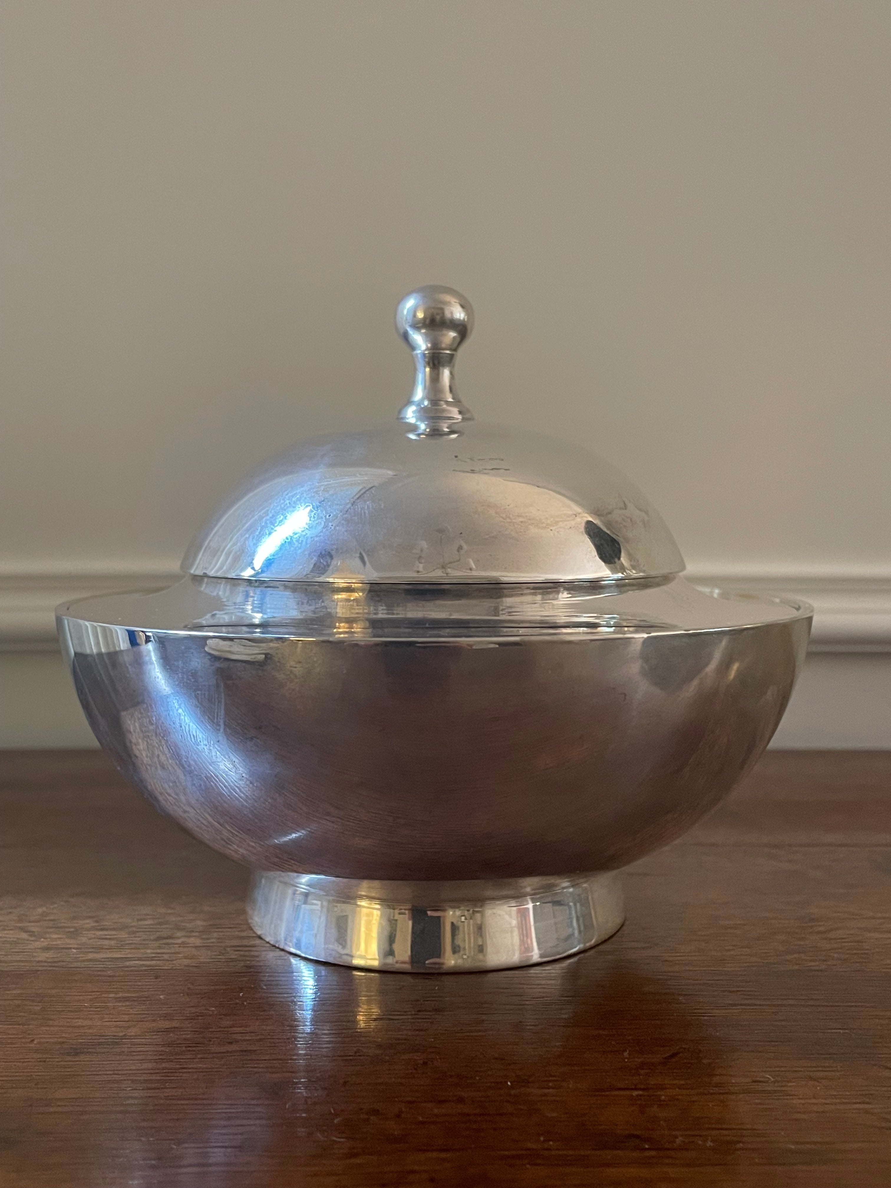 Vintage International Silver Co. Covered Caviar Server with Original Glass Insert & Mother-of-Pearl Spoons