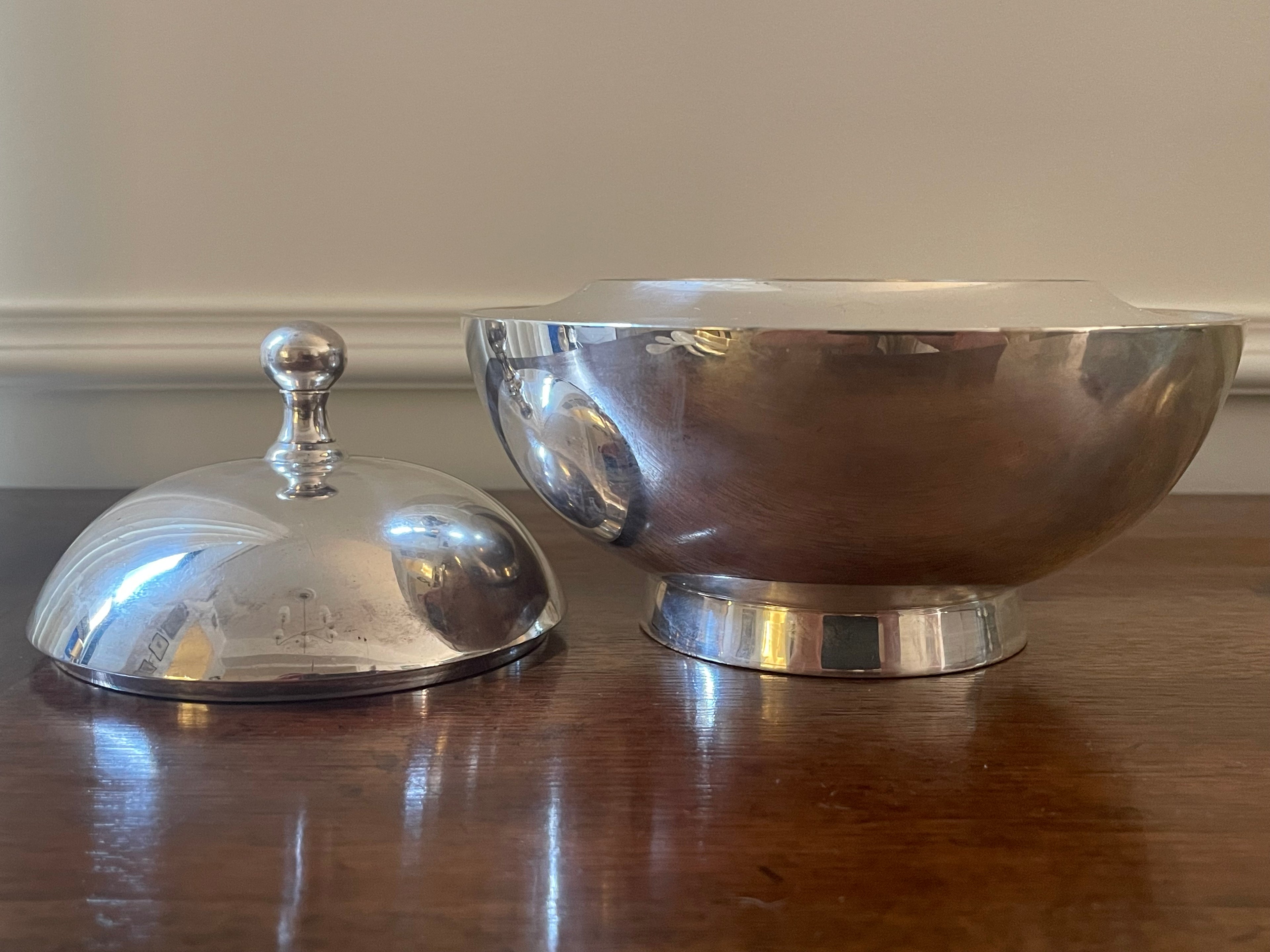 Vintage International Silver Co. Covered Caviar Server with Original Glass Insert & Mother-of-Pearl Spoons