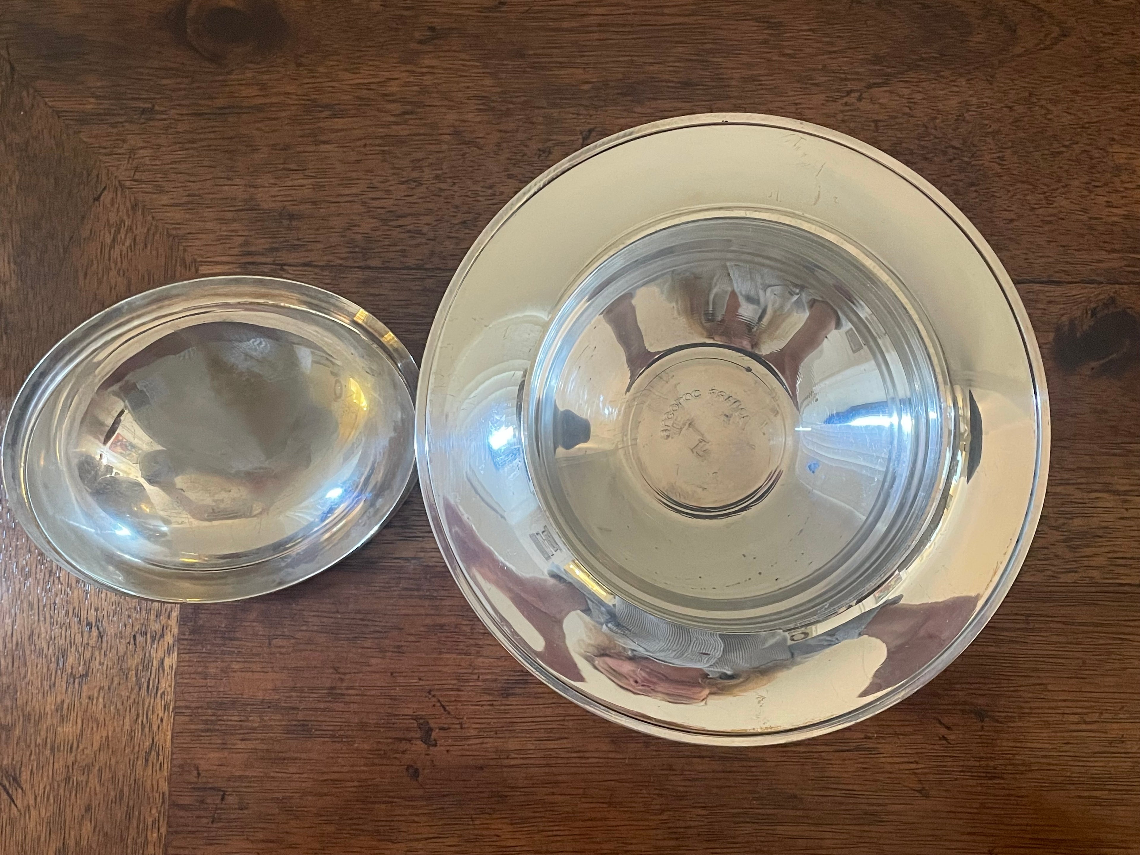 Vintage International Silver Co. Covered Caviar Server with Original Glass Insert & Mother-of-Pearl Spoons