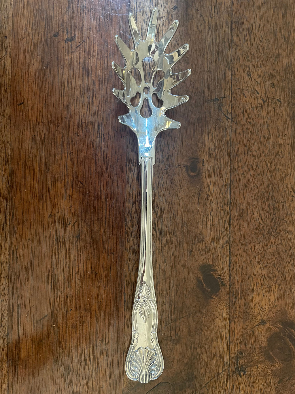 Vintage Silver-Tone Pasta Server with Shell & Foliate Detail
