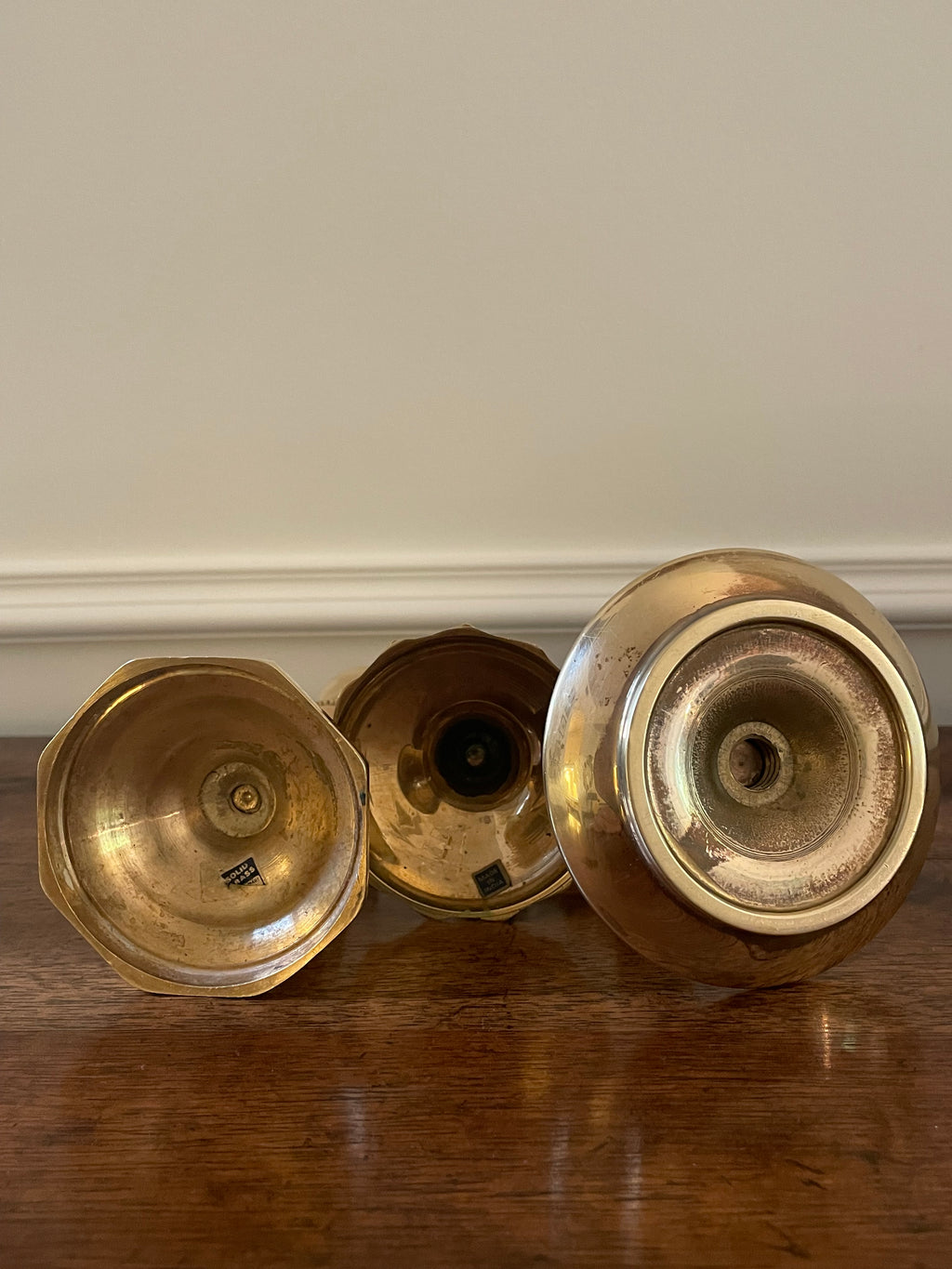Vintage Solid Brass Candlesticks, Collected Set of Three