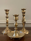 Vintage Solid Brass Candlesticks, Collected Set of Three