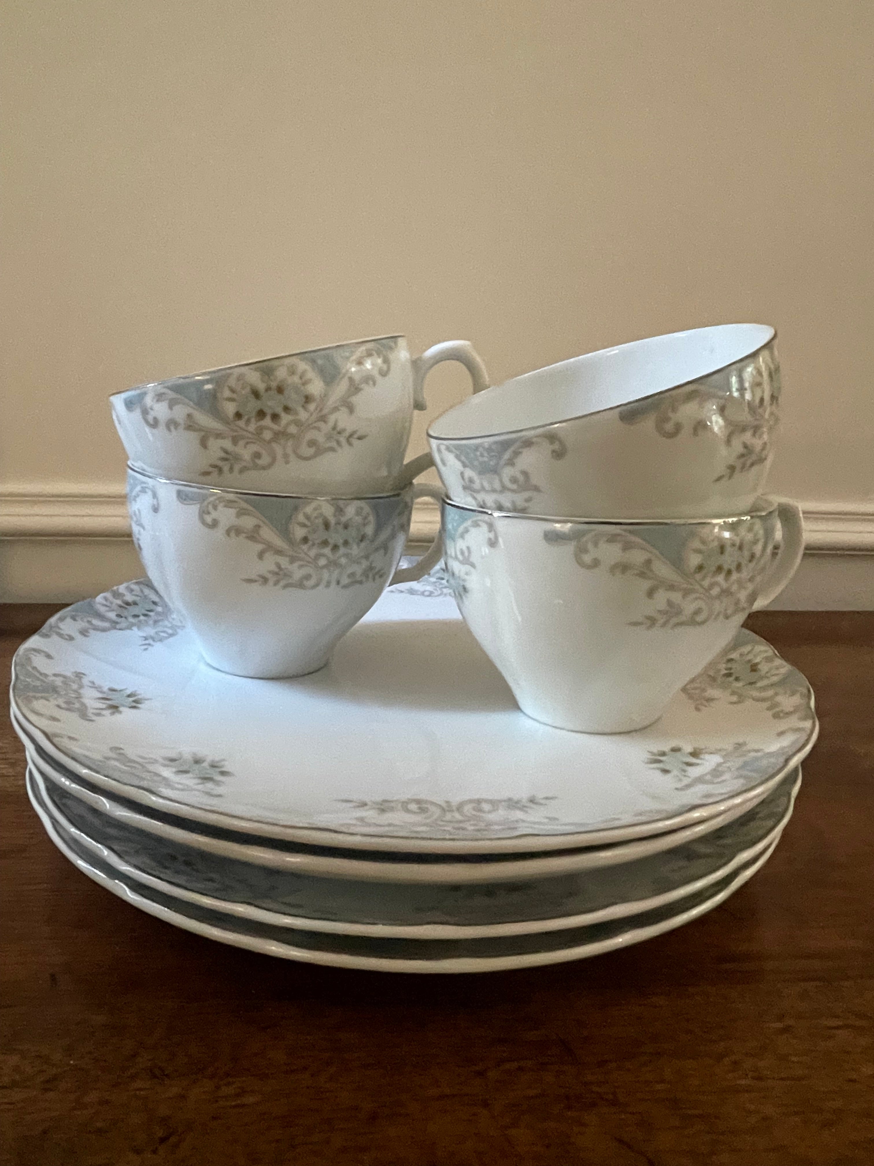 Vintage Sutton “Laurel” Cup & Snack Plate Brunch Set, Japan, Set of 4
