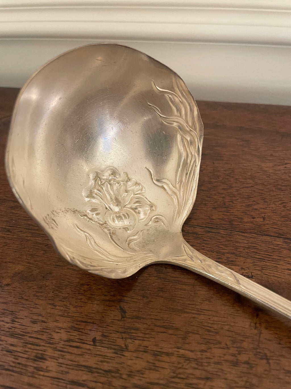Antique Rogers & Bro. A1 Art Nouveau Floral Silverplate Serving Ladle, c. 1900, 13"