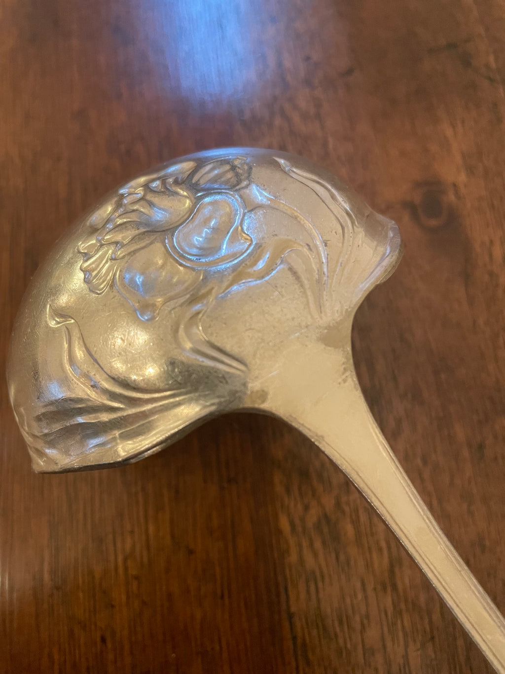 Antique Rogers & Bro. A1 Art Nouveau Floral Silverplate Serving Ladle, c. 1900, 13"