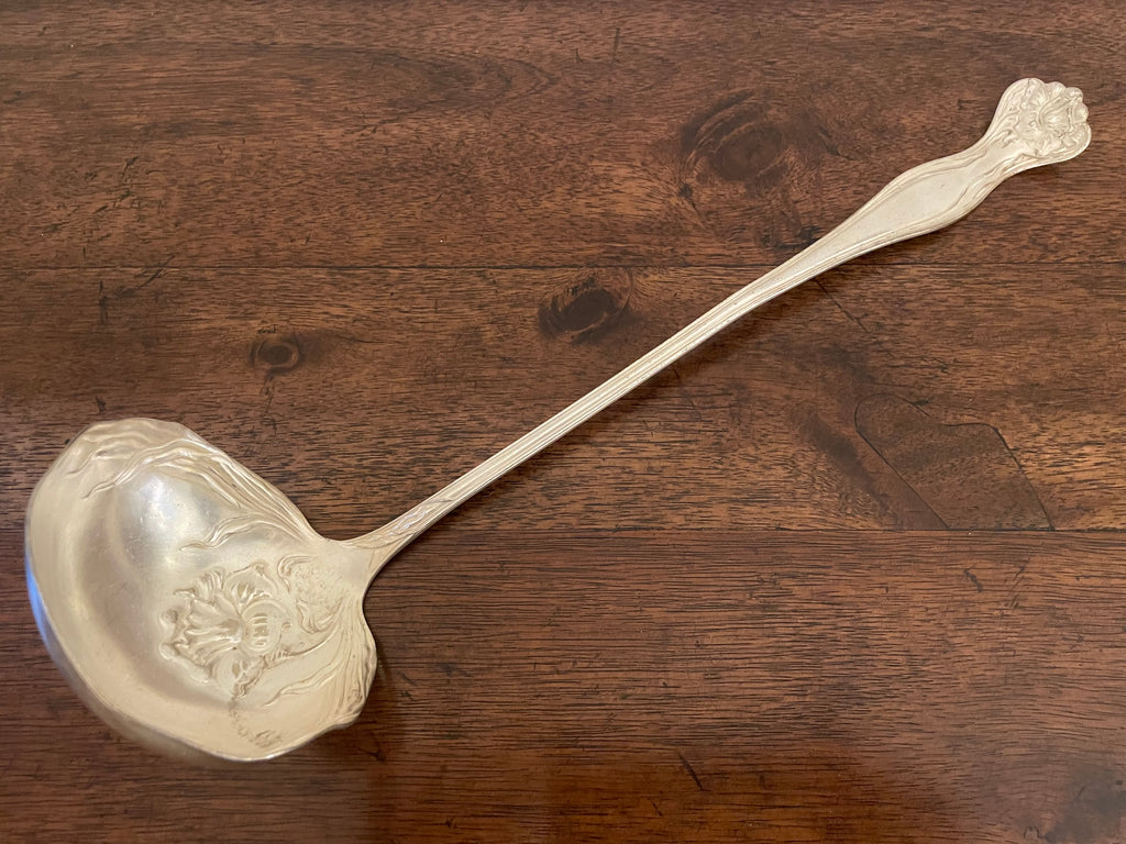 Antique Rogers & Bro. A1 Art Nouveau Floral Silverplate Serving Ladle, c. 1900, 13"