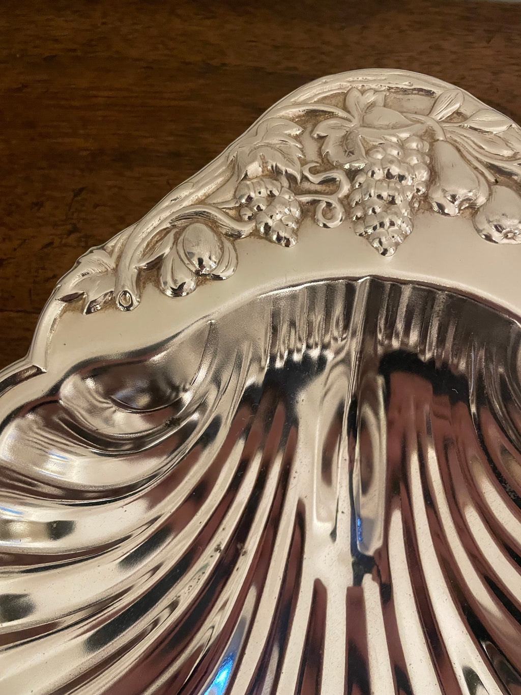 Vintage Godinger “Grape” Silverplate Scallop Shell Serving Dish, Made in USA, 10"