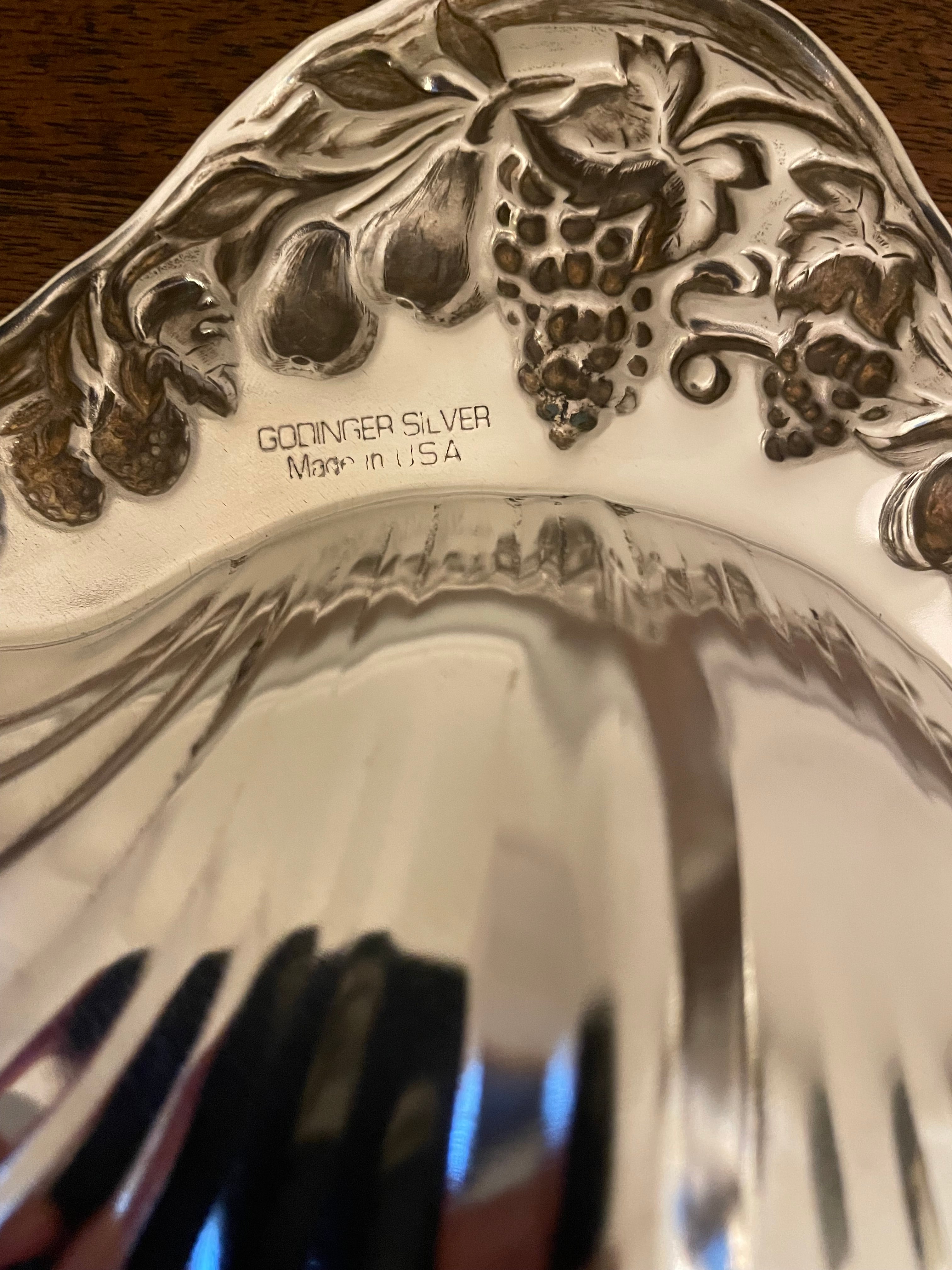 Vintage Godinger “Grape” Silverplate Scallop Shell Serving Dish, Made in USA, 10"