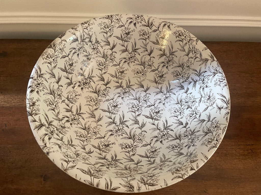 Vintage Black & White Floral Transferware Centerpiece Bowl, 15 inches